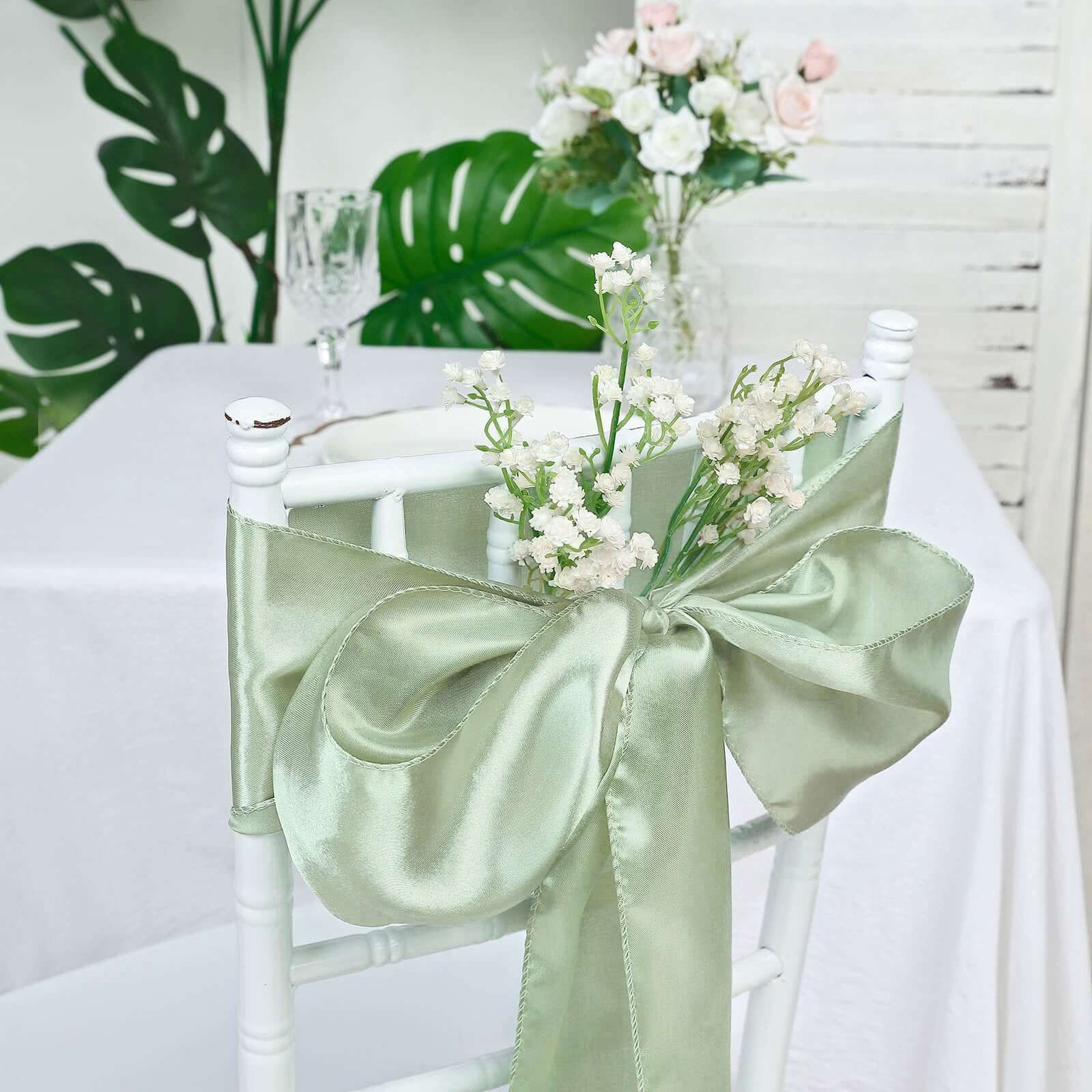 5 Pack Satin Chair Sashes Sage Green - Durable Chair Bows with Shiny Finish 6x106