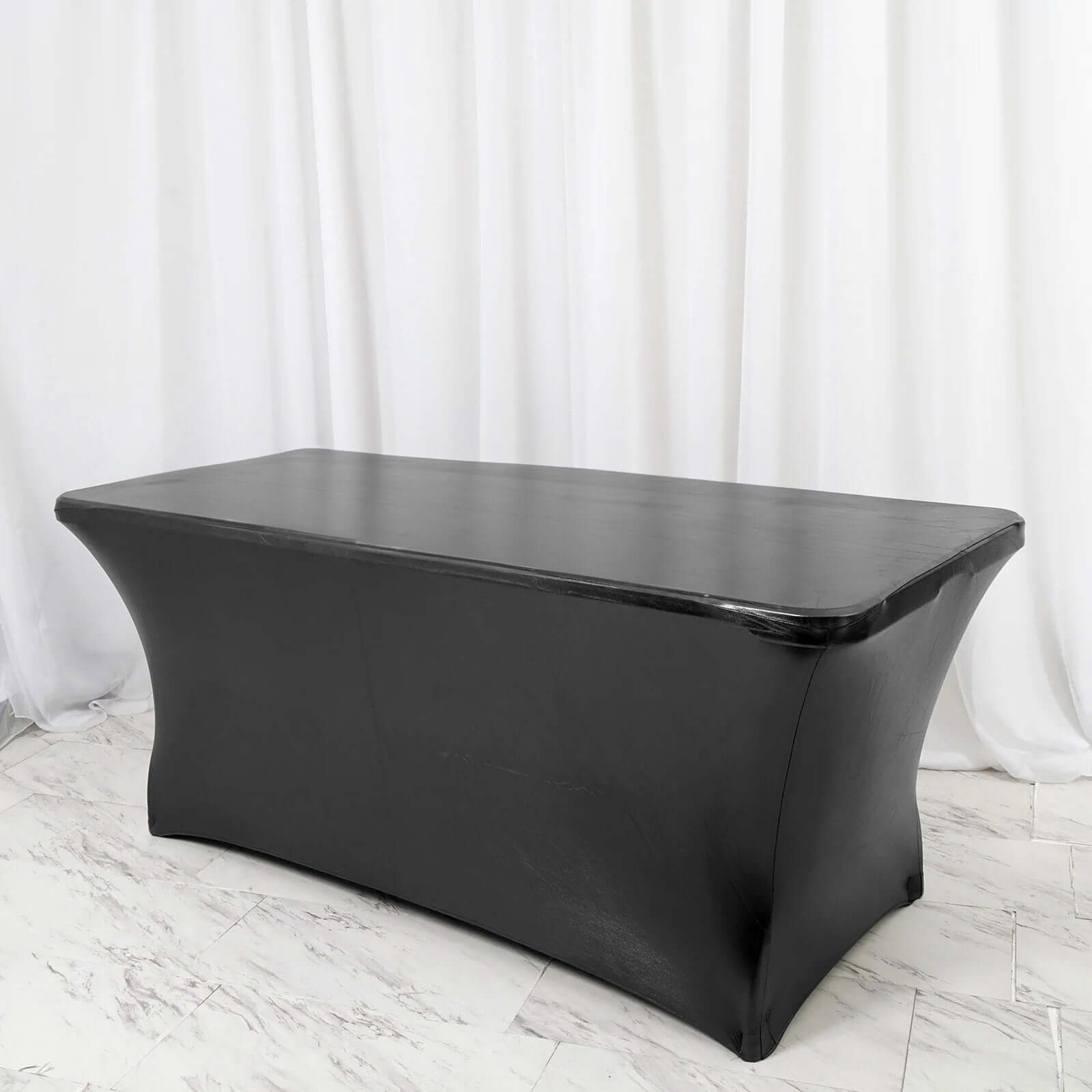 Stretch Spandex 72x30 Rectangle Tablecloth Metallic Black - Form-Fitting Table Cover