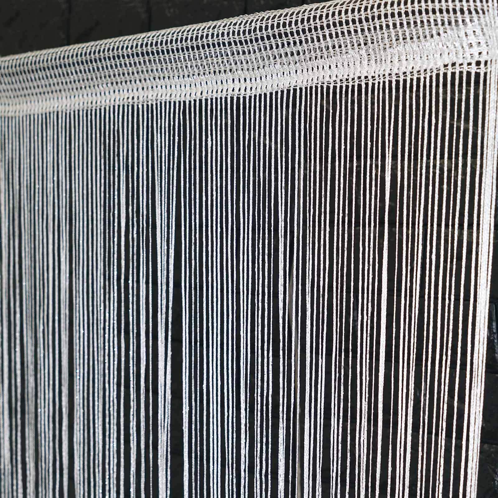 3ftx8ft White Silver Silk Tassel String Curtains, Decorative Room Divider Panels