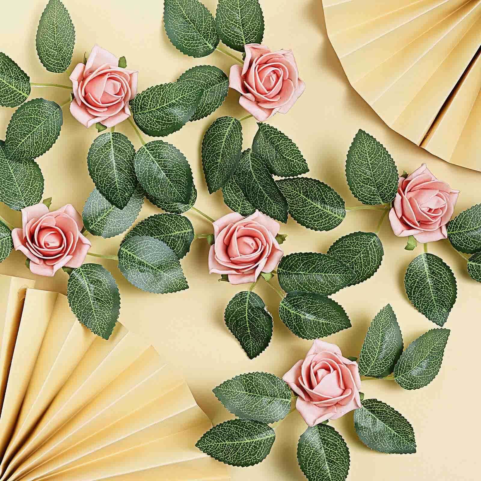 24 Roses 2 Dusty Rose Artificial Foam Flowers With Stem Wire and Leaves