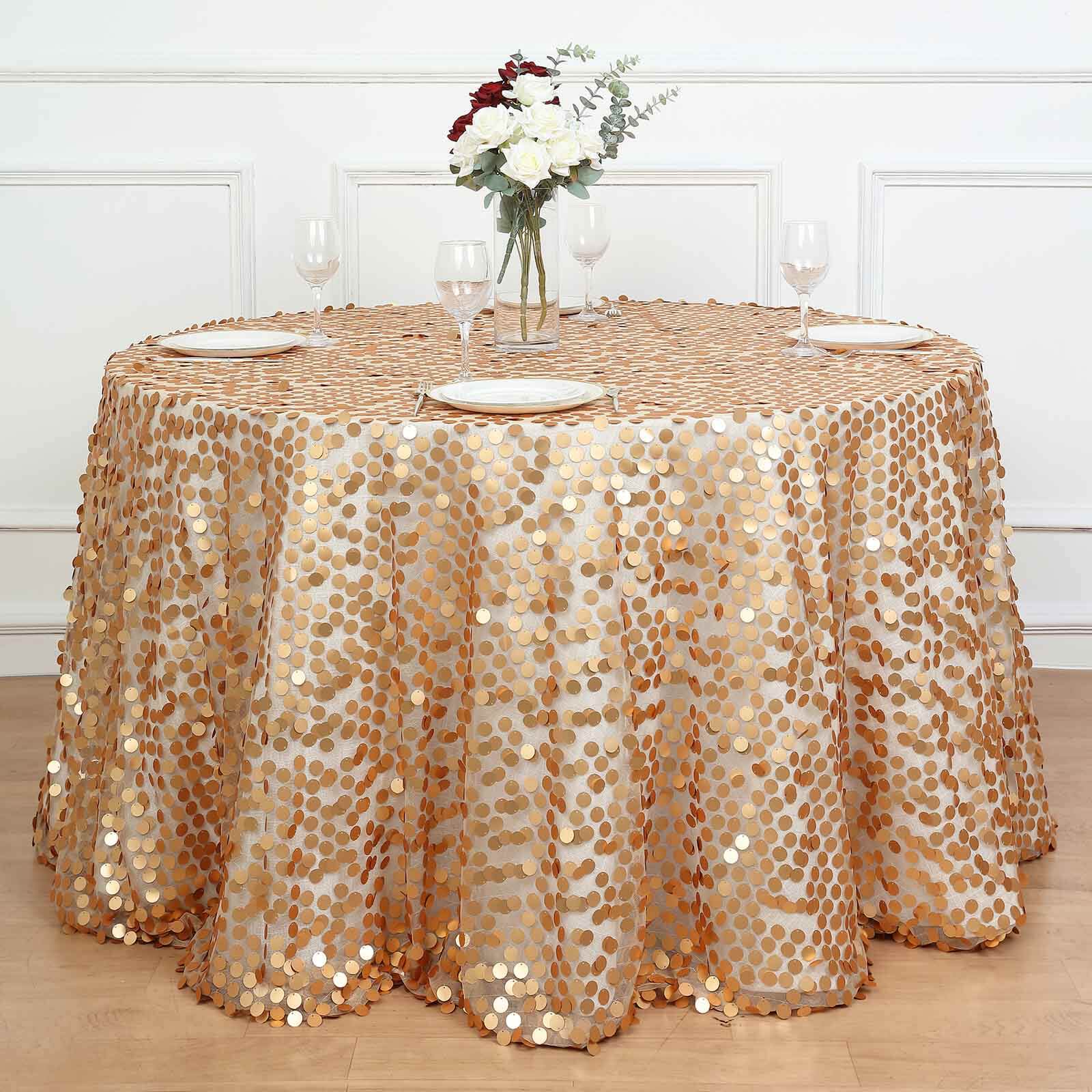 Sequin 120 Round Tablecloth Matte Champagne - Seamless Big Payette Table Cover