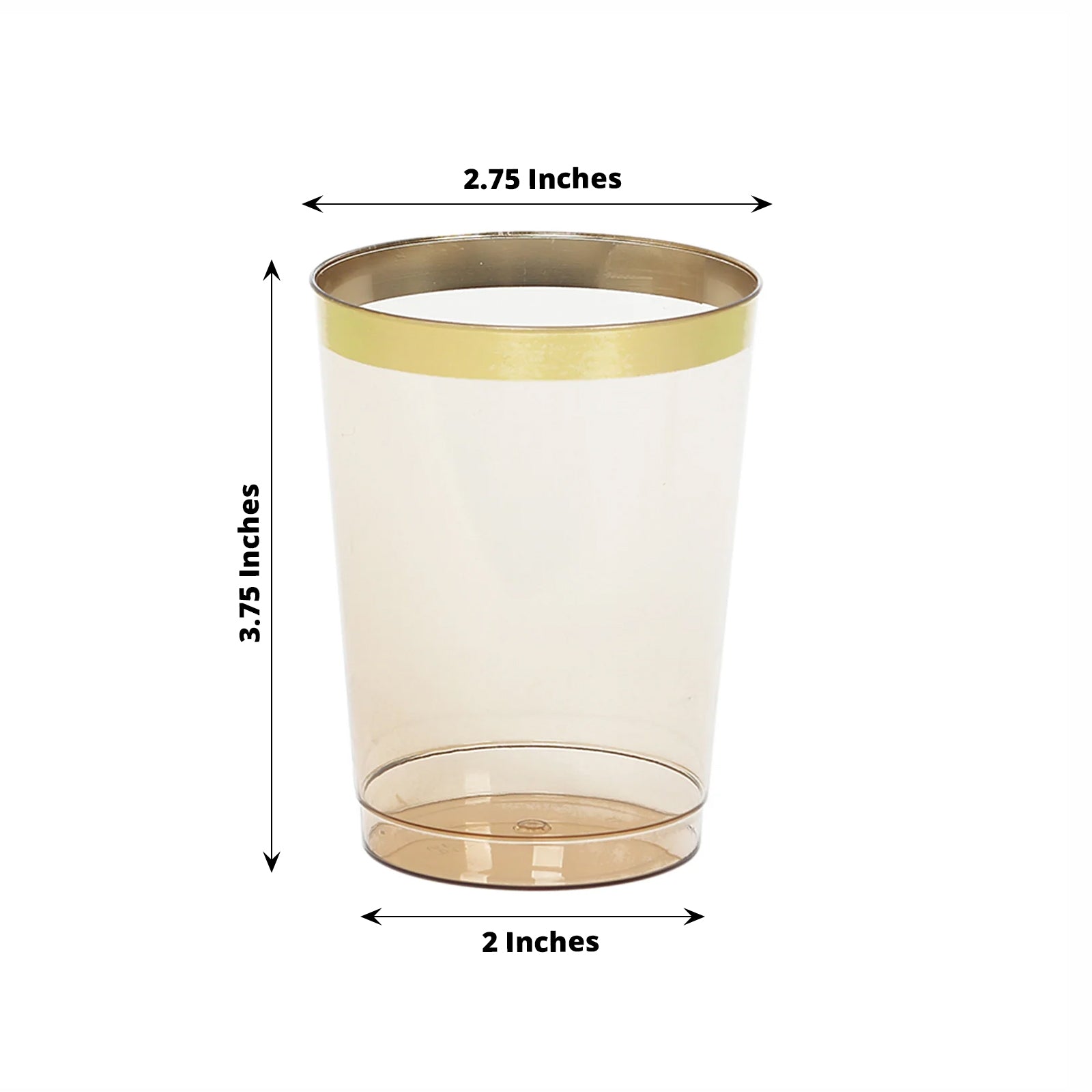 25-Pack Plastic Tumbler Cups Transparent Amber Gold with Gold Rim - Stylish Disposable Party Glasses 10oz