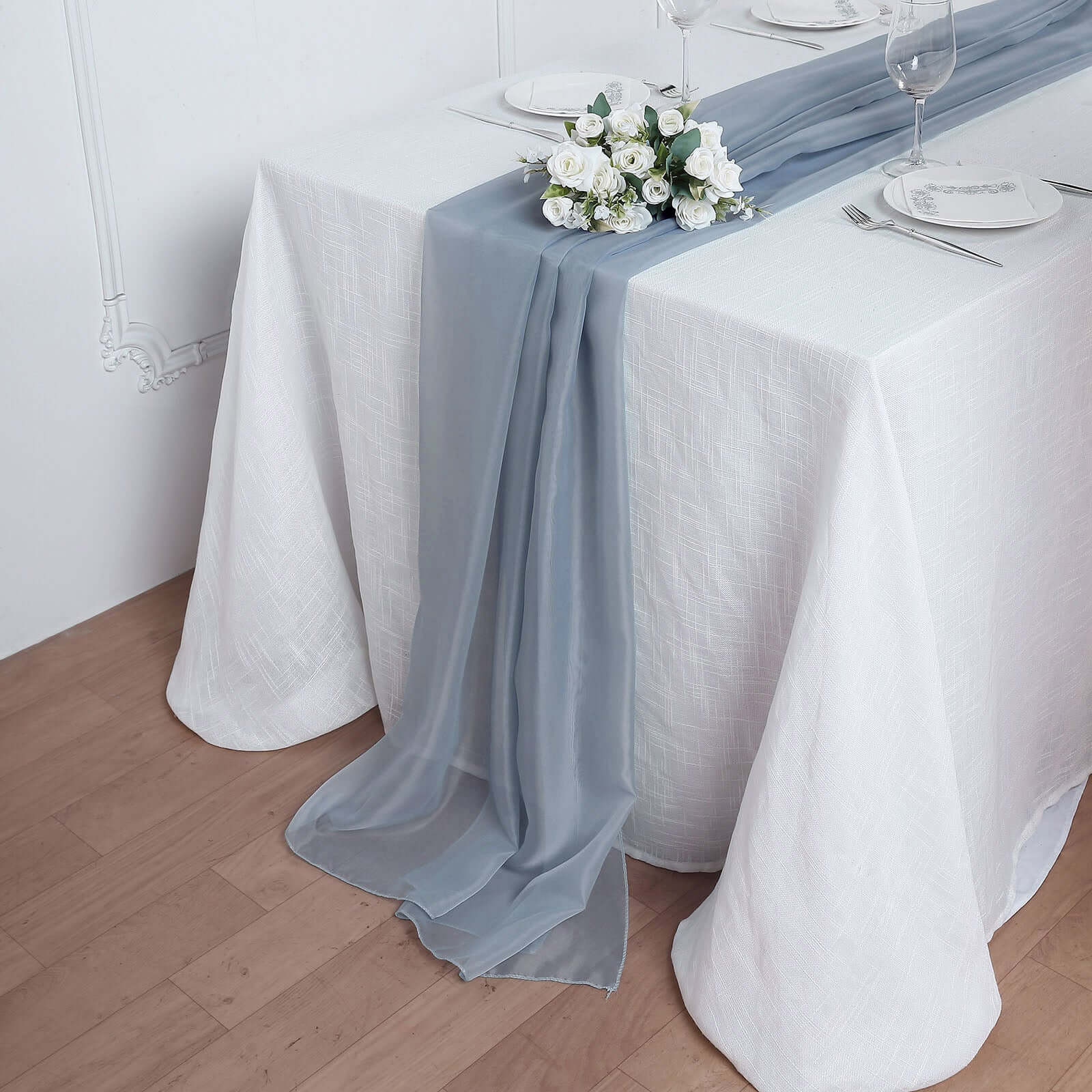 Premium Chiffon 6ft Table Runner Dusty Blue - Flowy & Lightweight Table Decor