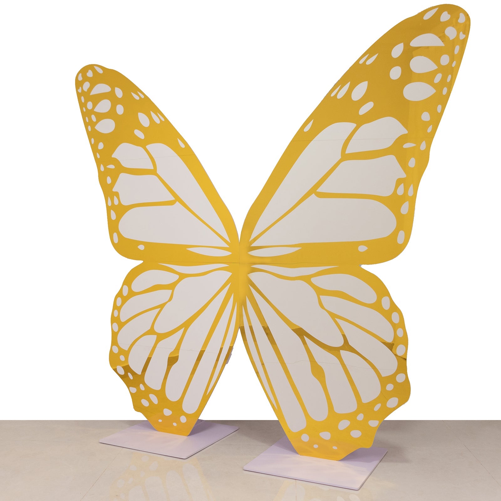 6.5ft White Gold Giant Butterfly Backdrop Party Prop, Free Standing Foamboard Monarch Butterfly Wings Photo Background