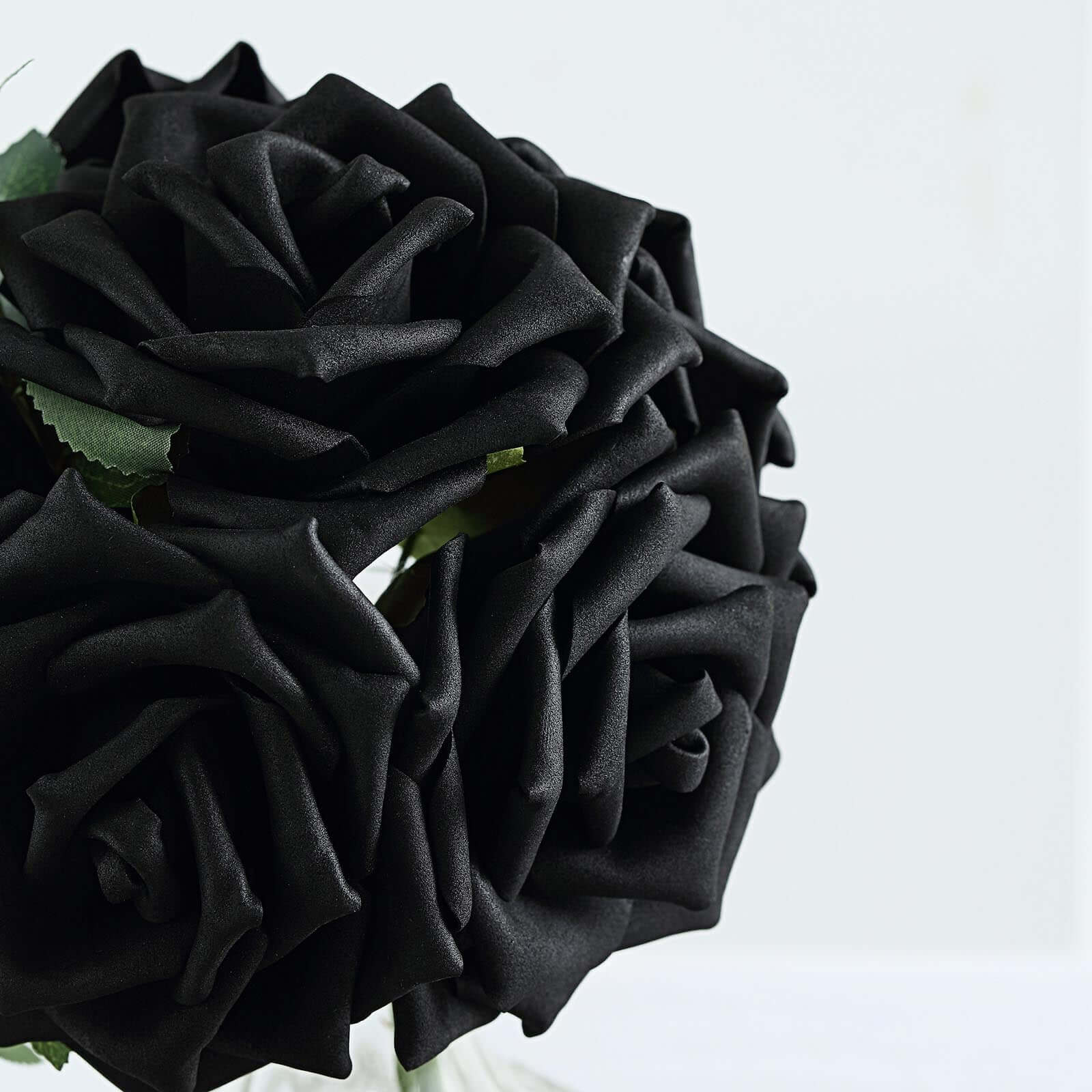 24 Roses 5 Black Artificial Foam Flowers With Stem Wire and Leaves