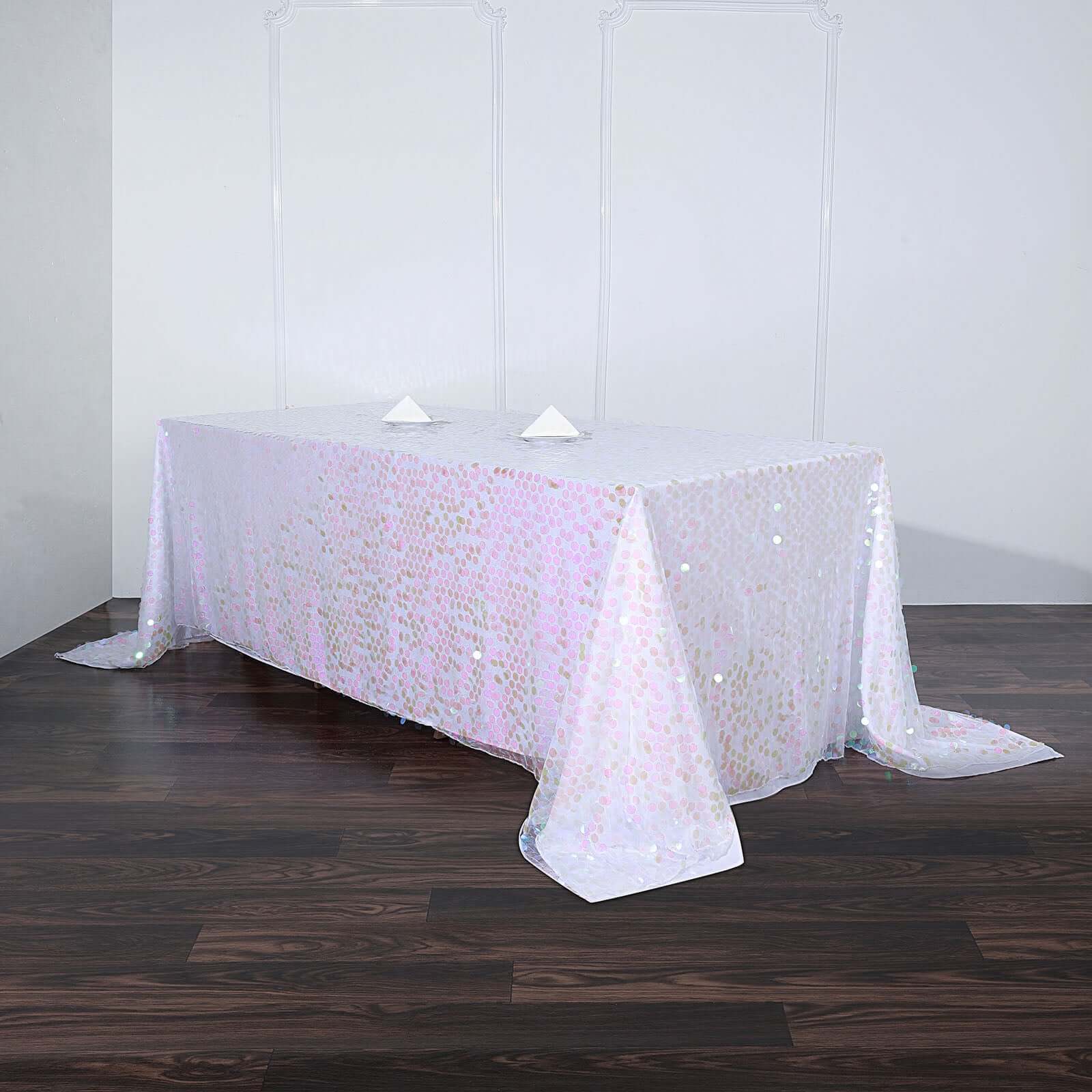Sequin 90x132 Rectangle Tablecloth Iridescent - Seamless Big Payette Table Cover