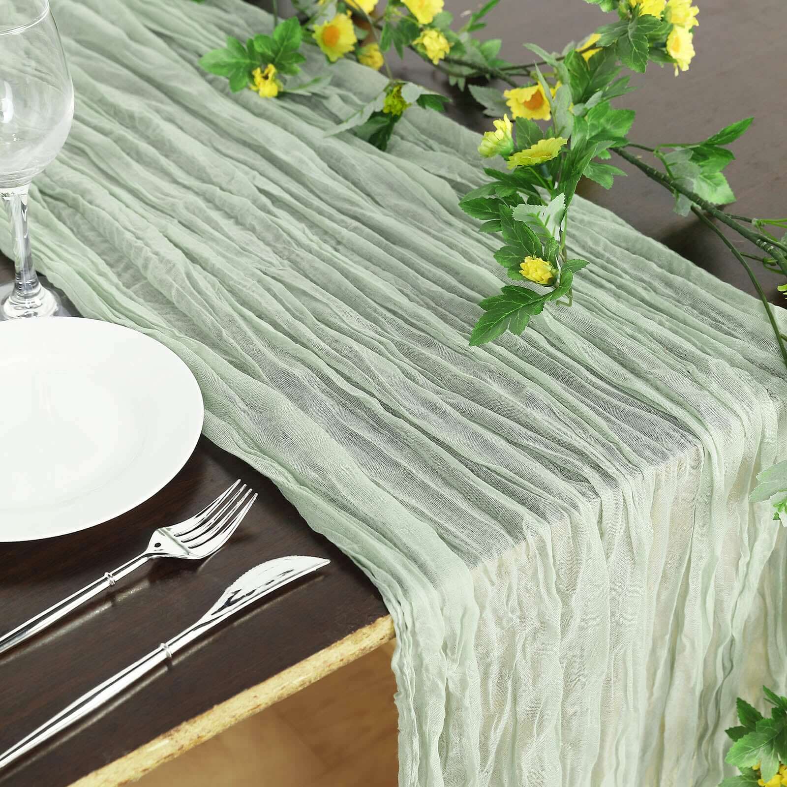 Gauze Cheesecloth 10ft Table Runner Sage Green - Rustic Boho Style