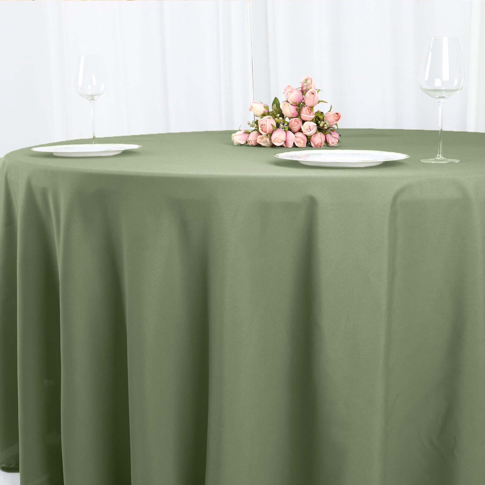 Polyester 120 Round Tablecloth Dusty Sage Green - Seamless Wrinkle-Resistant Table Cover