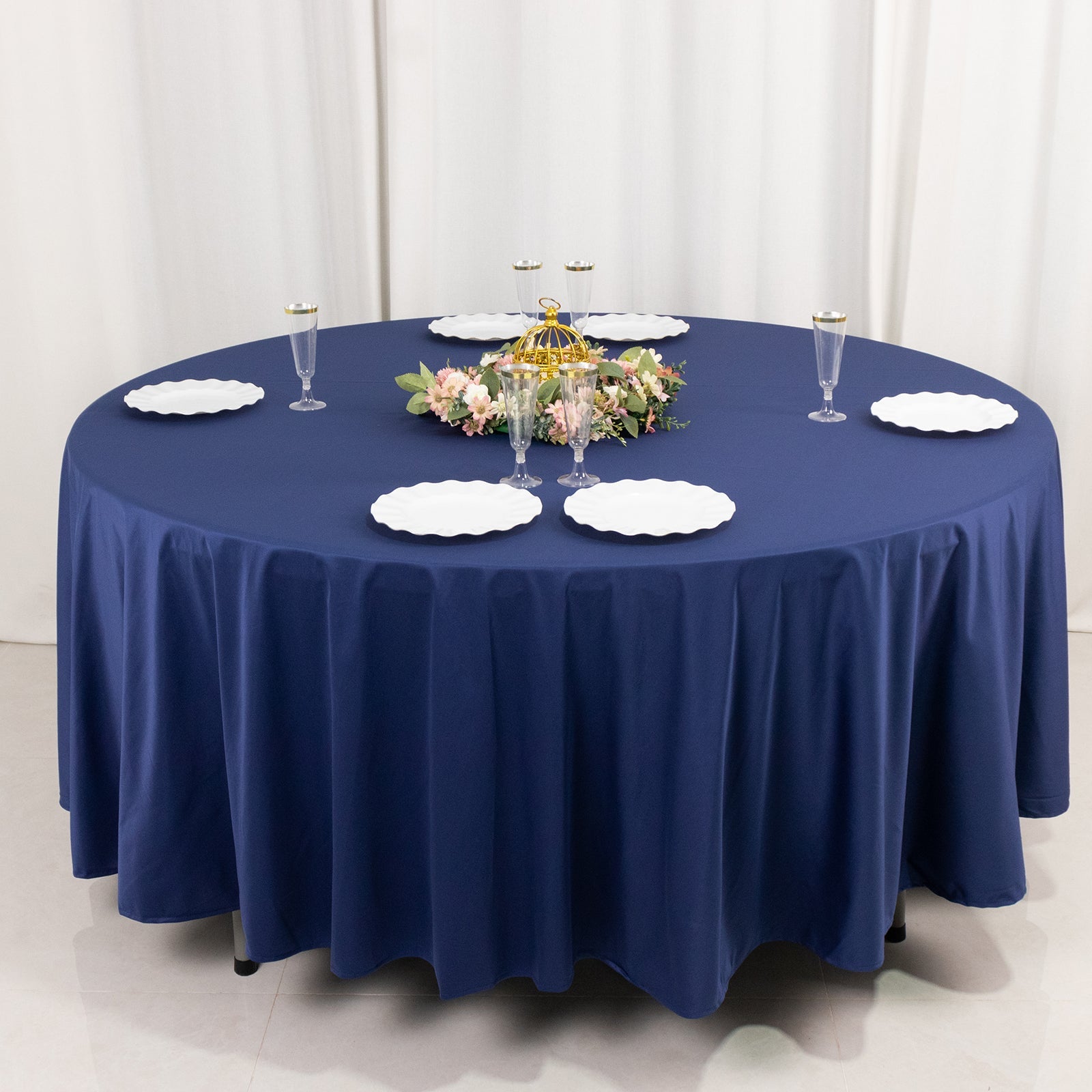 Premium Scuba Round 108 Tablecloth Navy Blue - Wrinkle Free & Stain Resistant Table Cover