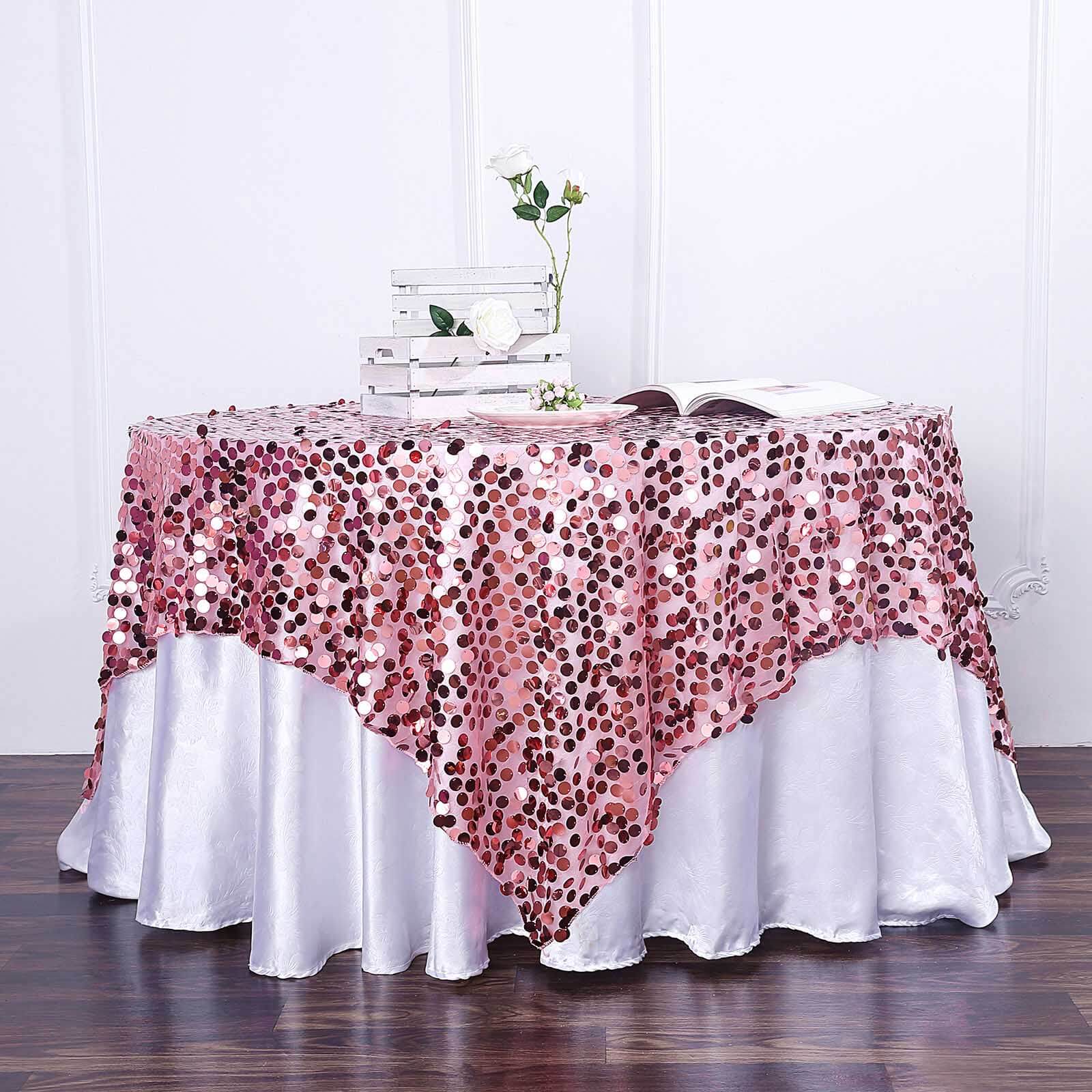 72x72 Pink Big Payette Sequin Square Table Overlay