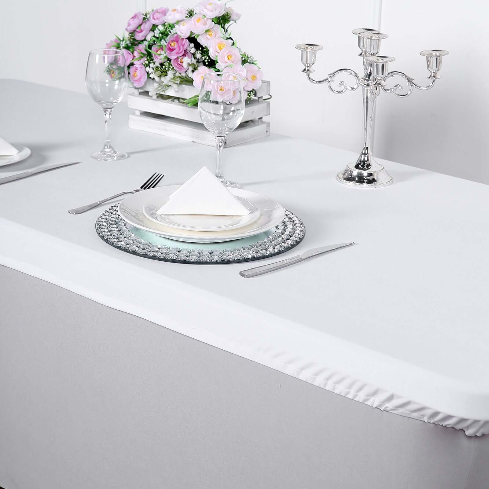 Stretch Spandex 72x30 Rectangle Tablecloth Top Cover White - Sleek & Durable Fitted Table Topper Cap