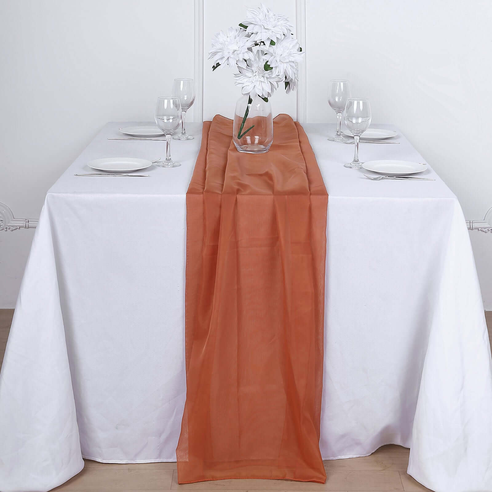 Premium Chiffon 6ft Table Runner Terracotta (Rust) - Flowy & Lightweight Table Decor