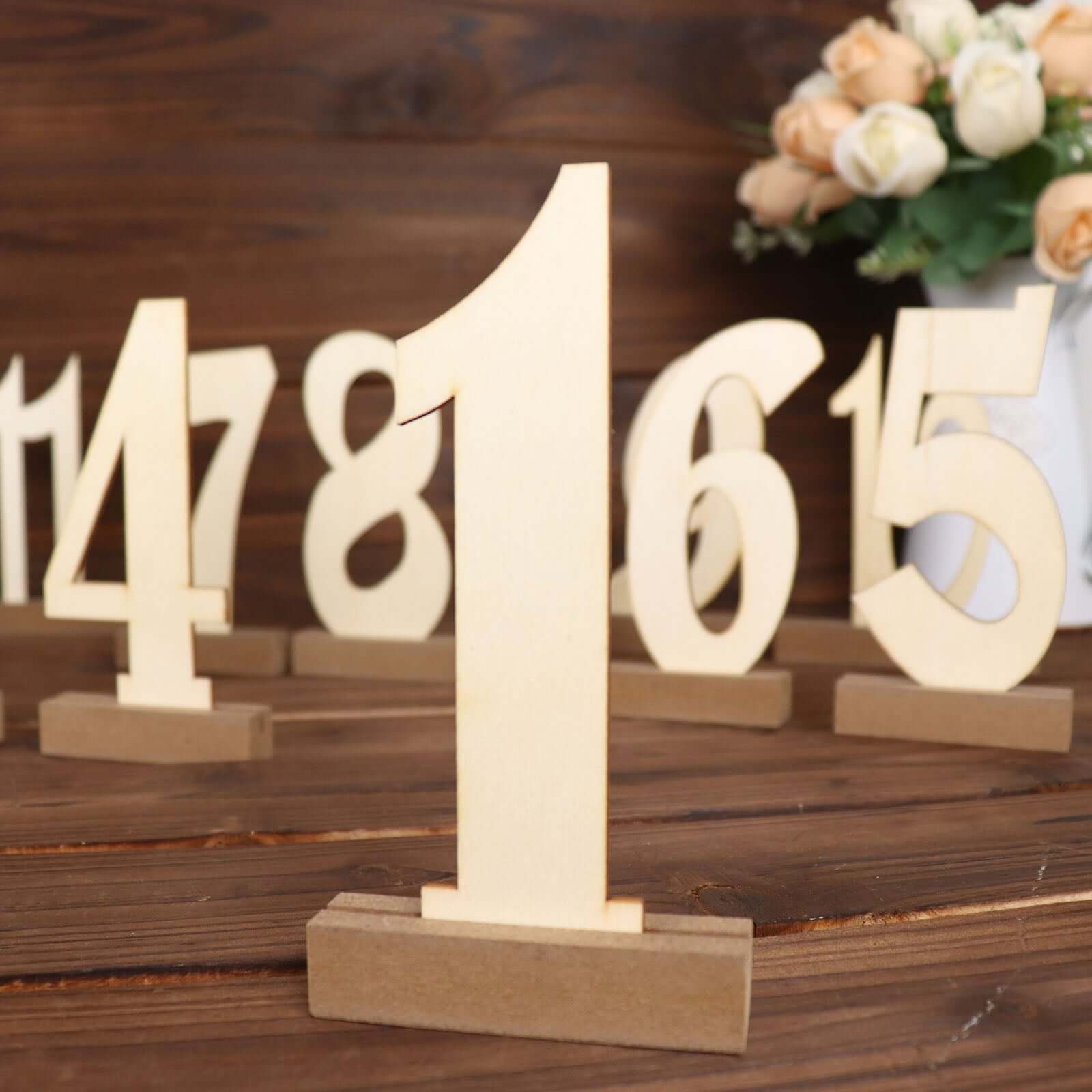 20-Pack Wooden Wedding Table Numbers Natural 1-20 with Holder Base - Perfect Rustic Signs for Receptions 6