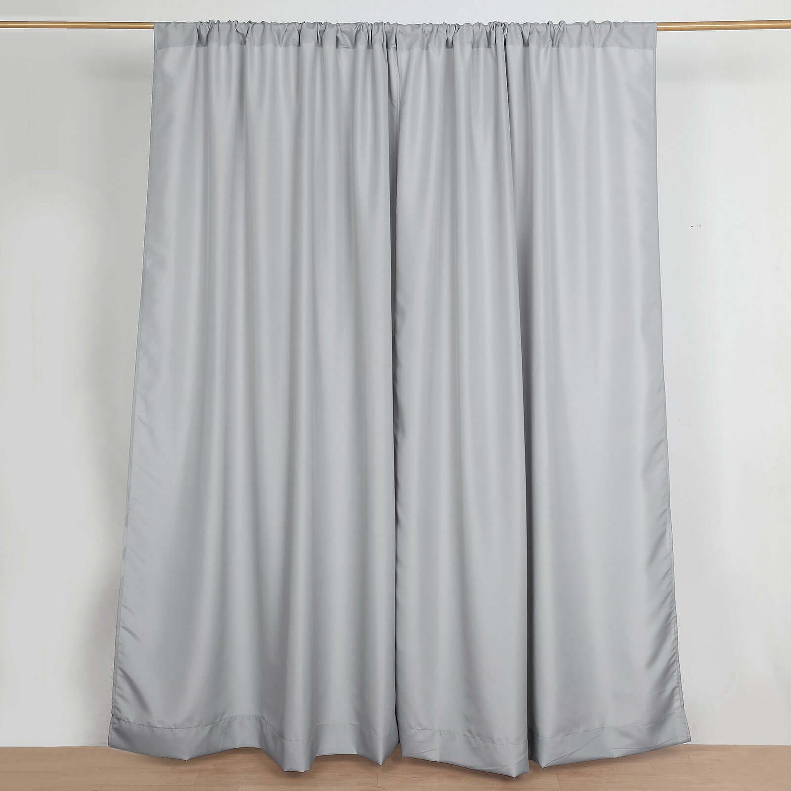 2 Pack Silver Polyester Event Curtain Drapes, 10ftx8ft Backdrop Event Panels With Rod Pockets 130 GSM