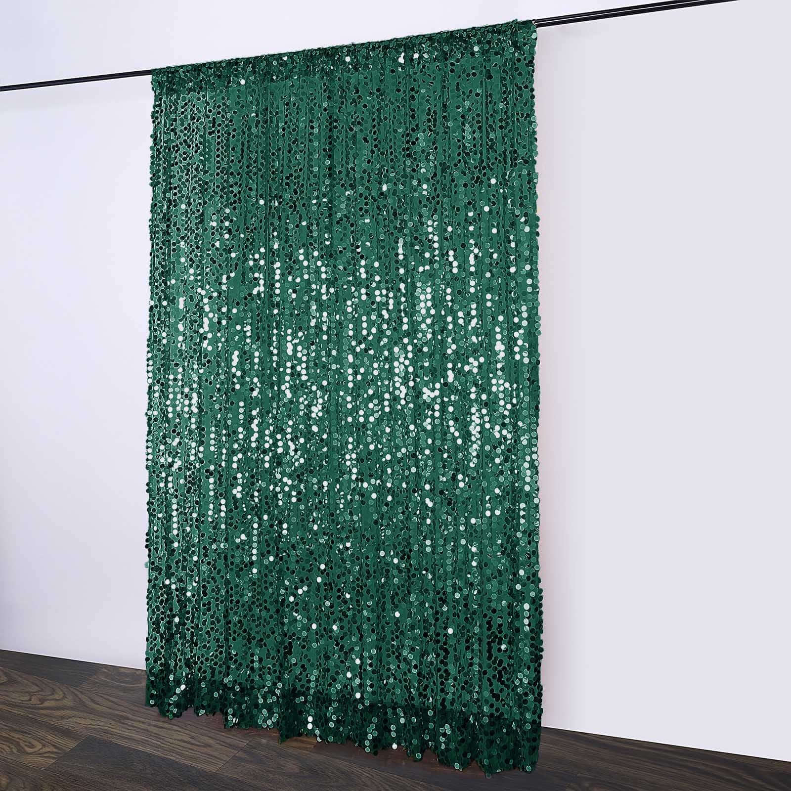 8ftx8ft Hunter Emerald Green Big Payette Sequin Event Curtain Drapes, Backdrop Event Panel