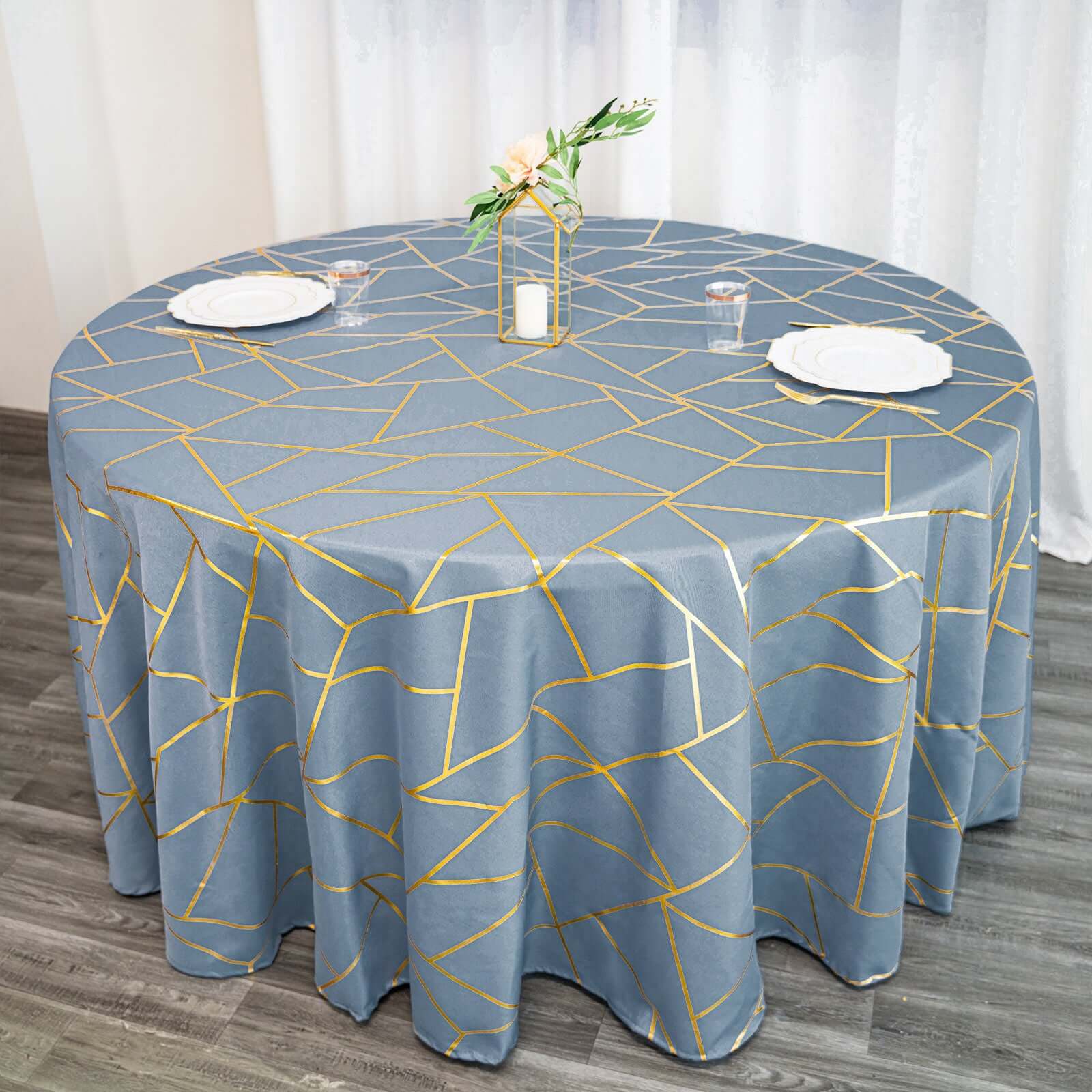 Polyester 120 Round Tablecloth Dusty with Gold Foil Geometric Pattern Wrinkle-Resistant Seamless Table Cover