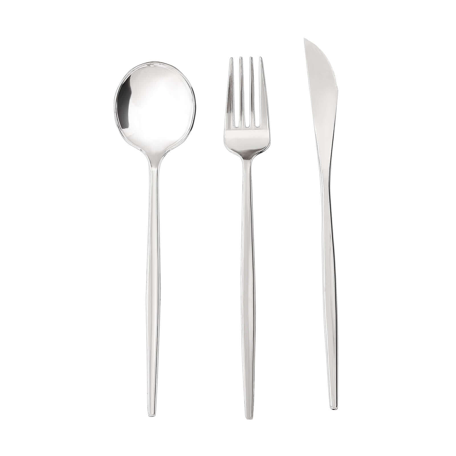 24-Pack Plastic Flatware Set with Sleek Modern Design Silver - Premium Disposable Silverware 8