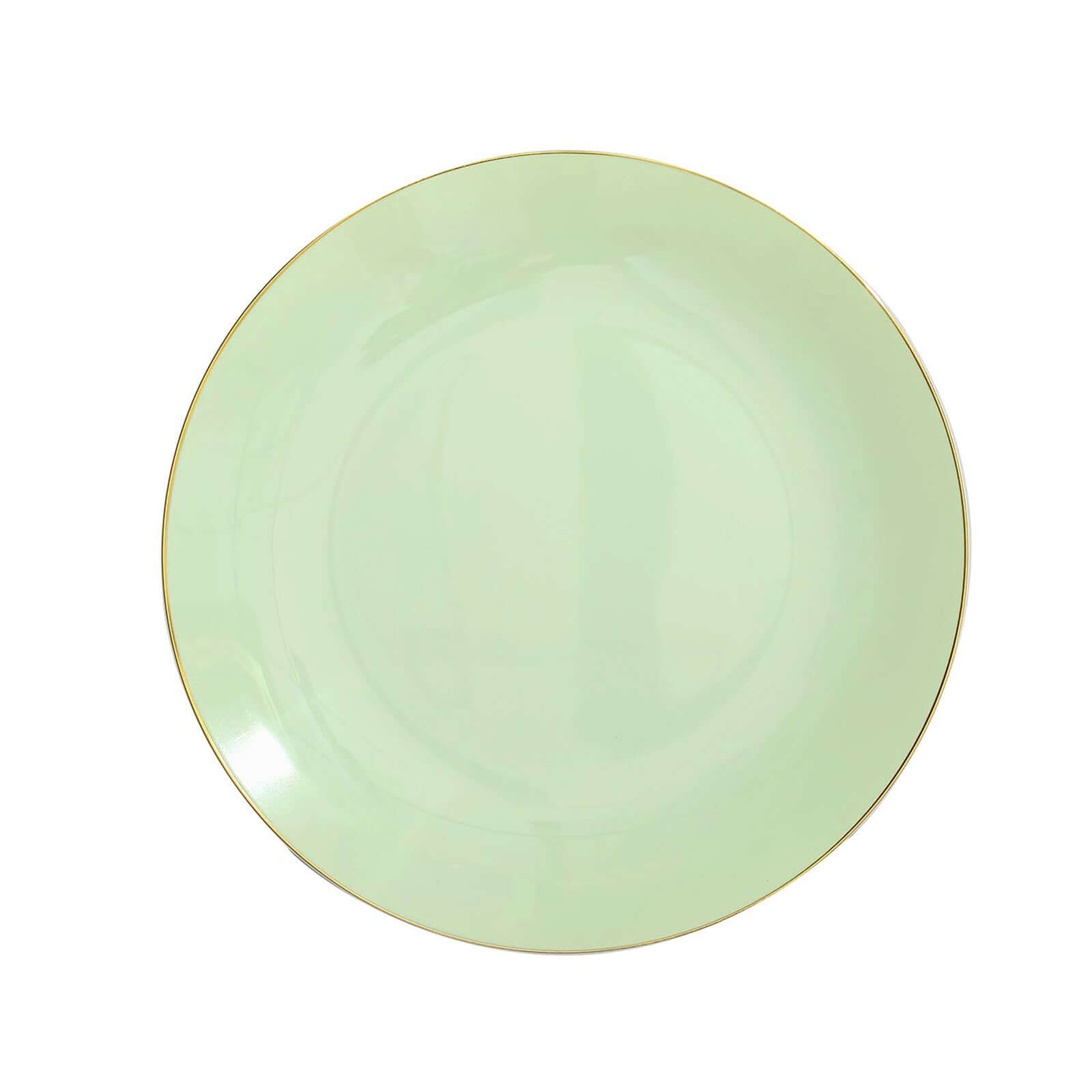 10-Pack Plastic 10 Round Dinner Plates in Sage Green with Gold Rim - Glossy Disposable Party Plates