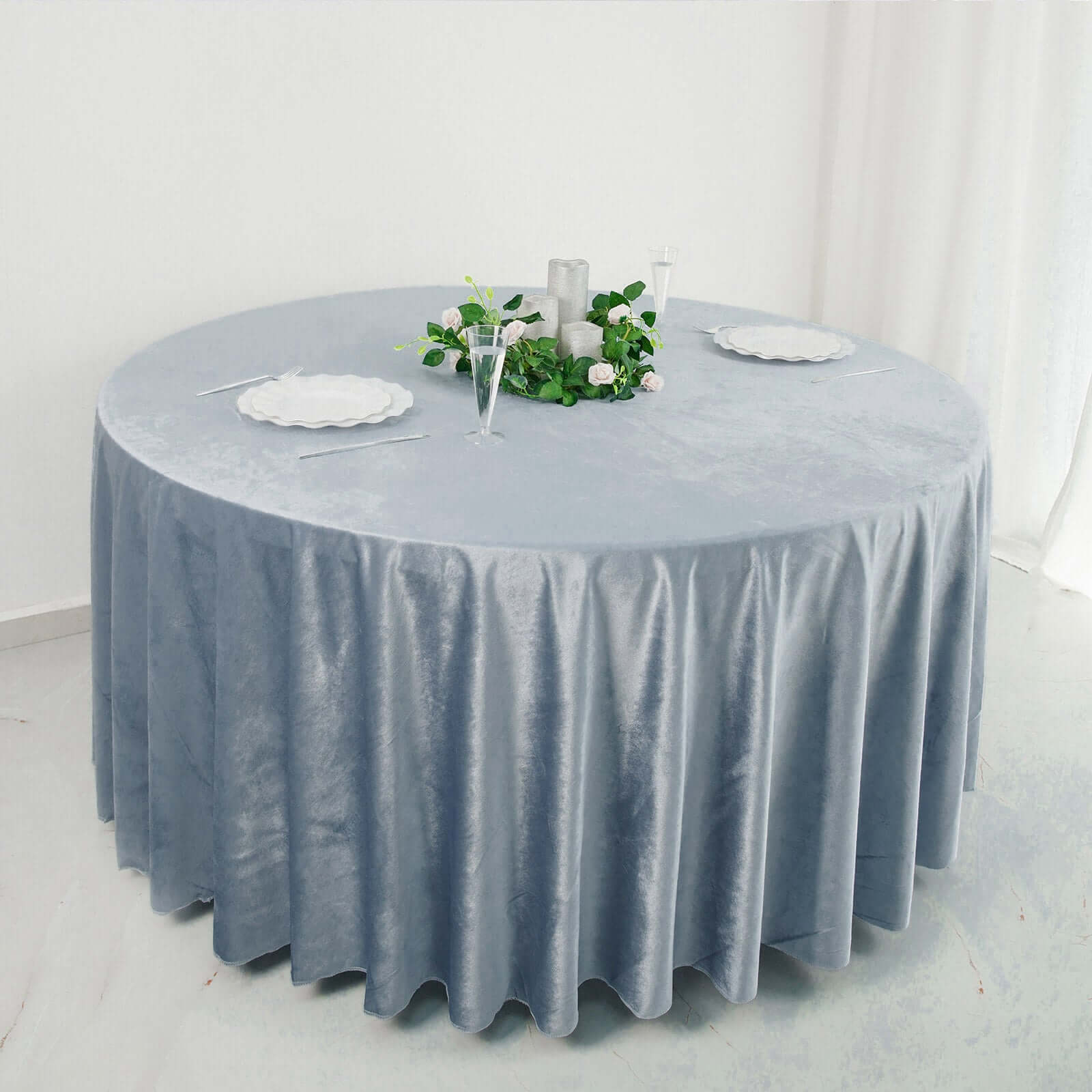 Premium Velvet 120 Round Tablecloth Dusty Blue - Reusable Soft & Seamless Table Cover