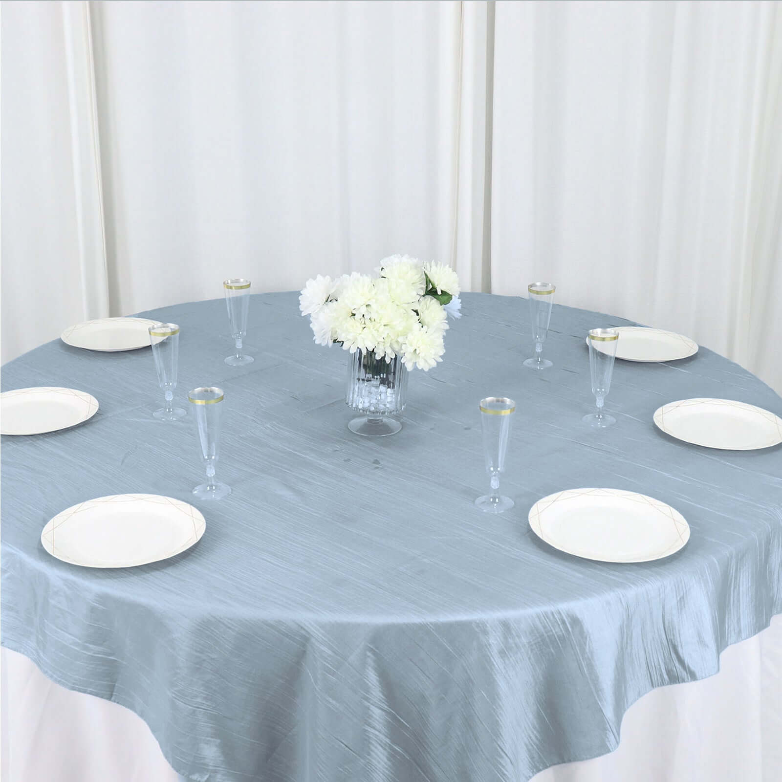 Taffeta 72x72 Table Overlay Square Tablecloth Dusty Blue - Accordion Crinkle Table Cover