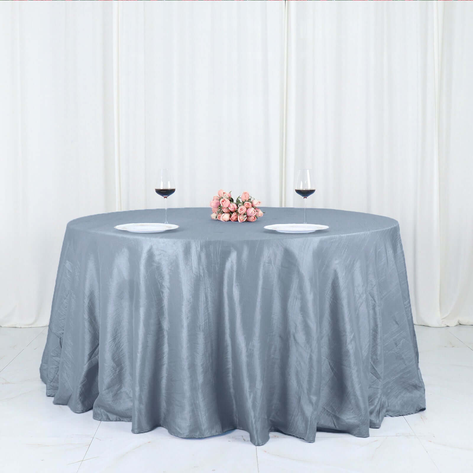 Taffeta 132 Round Tablecloth Dusty Blue - Seamless Accordion Crinkle Table Cover