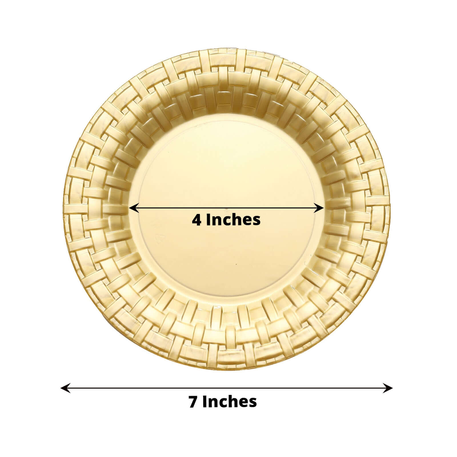 10 Pack 7 Gold Basketweave Rim Plastic Salad Dessert Plates, Round Disposable Appetizer Plates