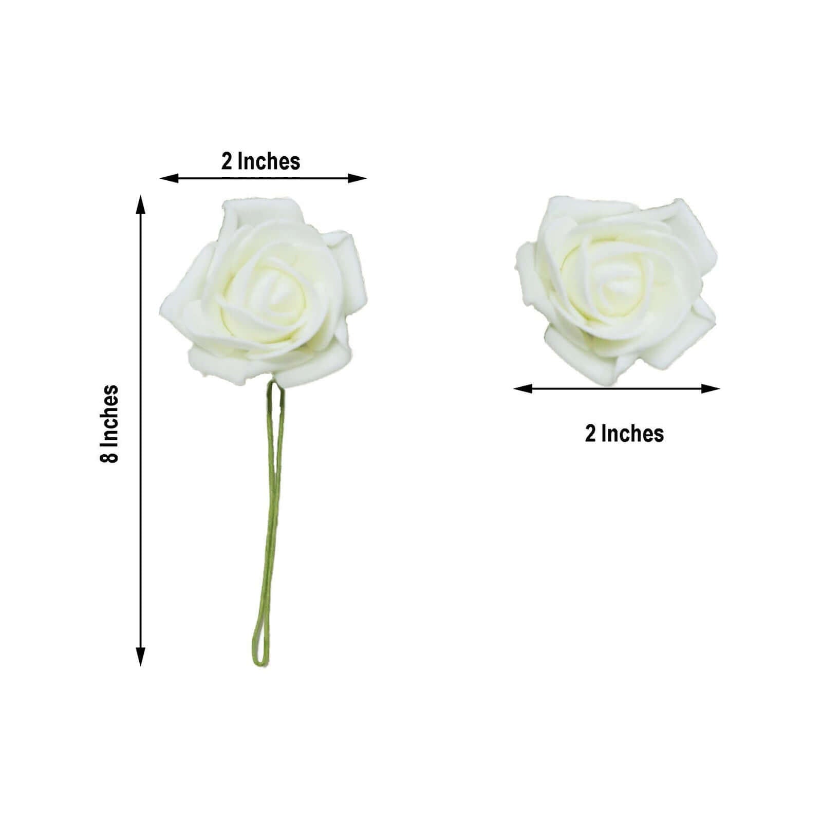 24 Roses 2 Ivory Artificial Foam Flowers With Stem Wire and Leaves