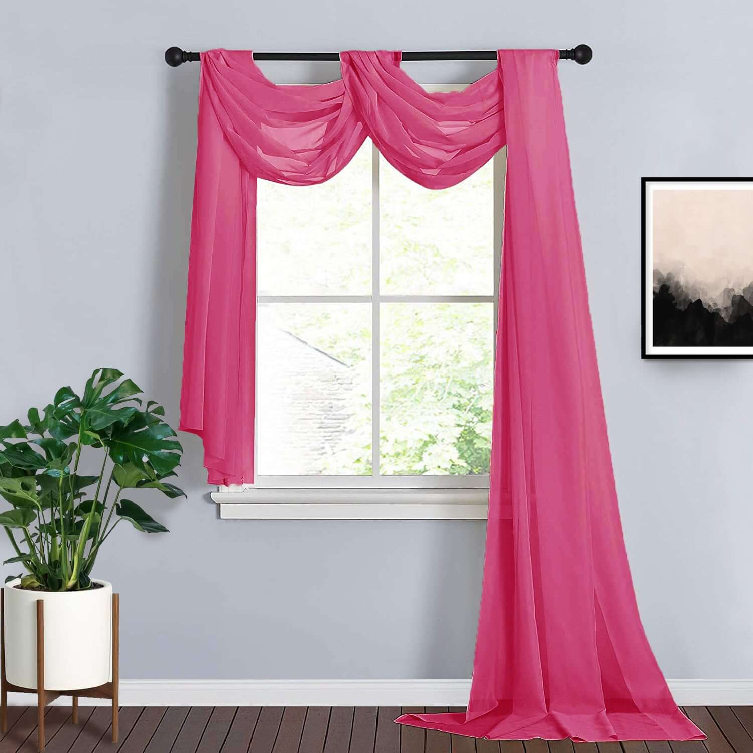 18ft Fuchsia Rose Sheer Organza Wedding Arch Drapery Fabric, Window Scarf Valance