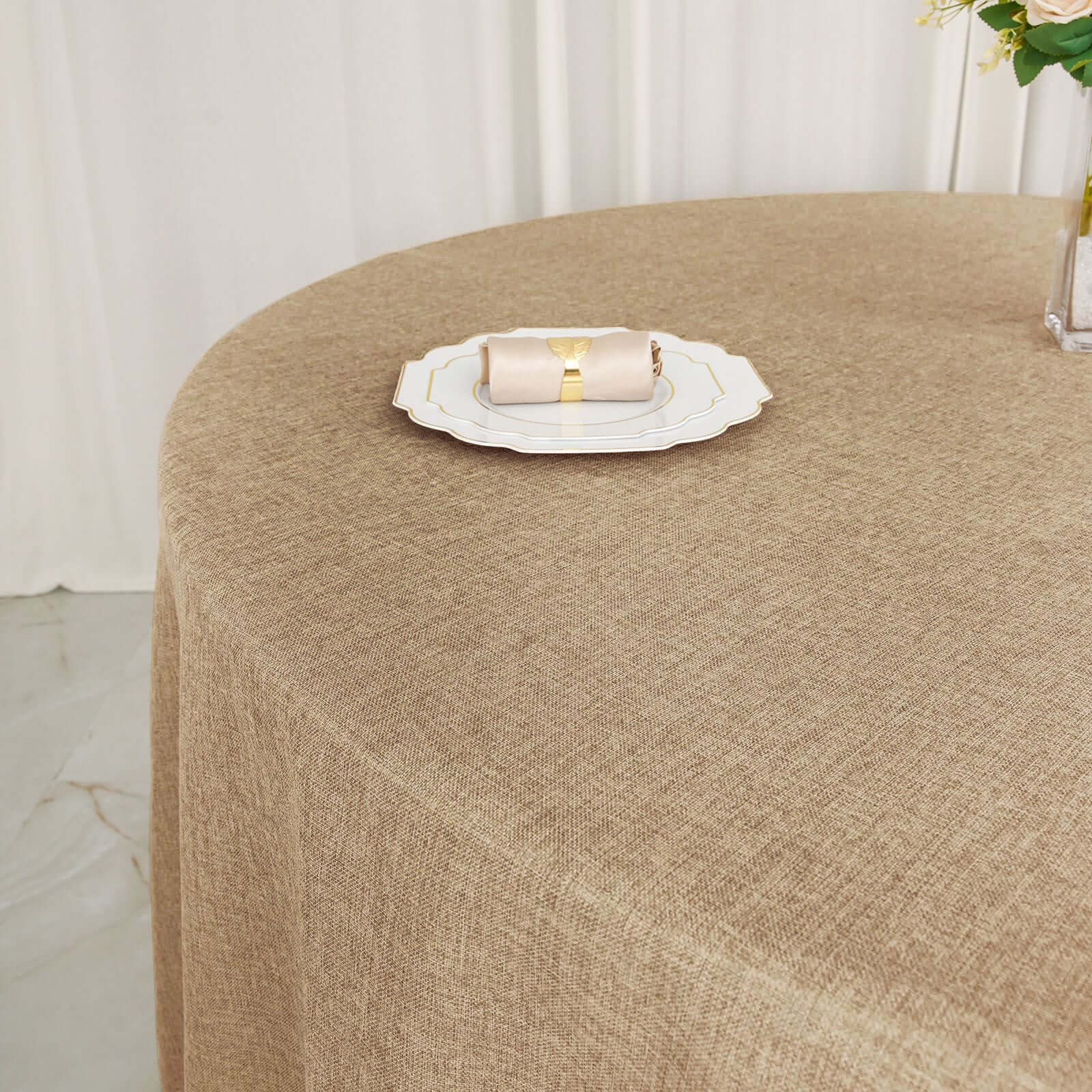 Faux Burlap Jute 120 Round Tablecloth Natural - Rustic Seamless Event Table Linen