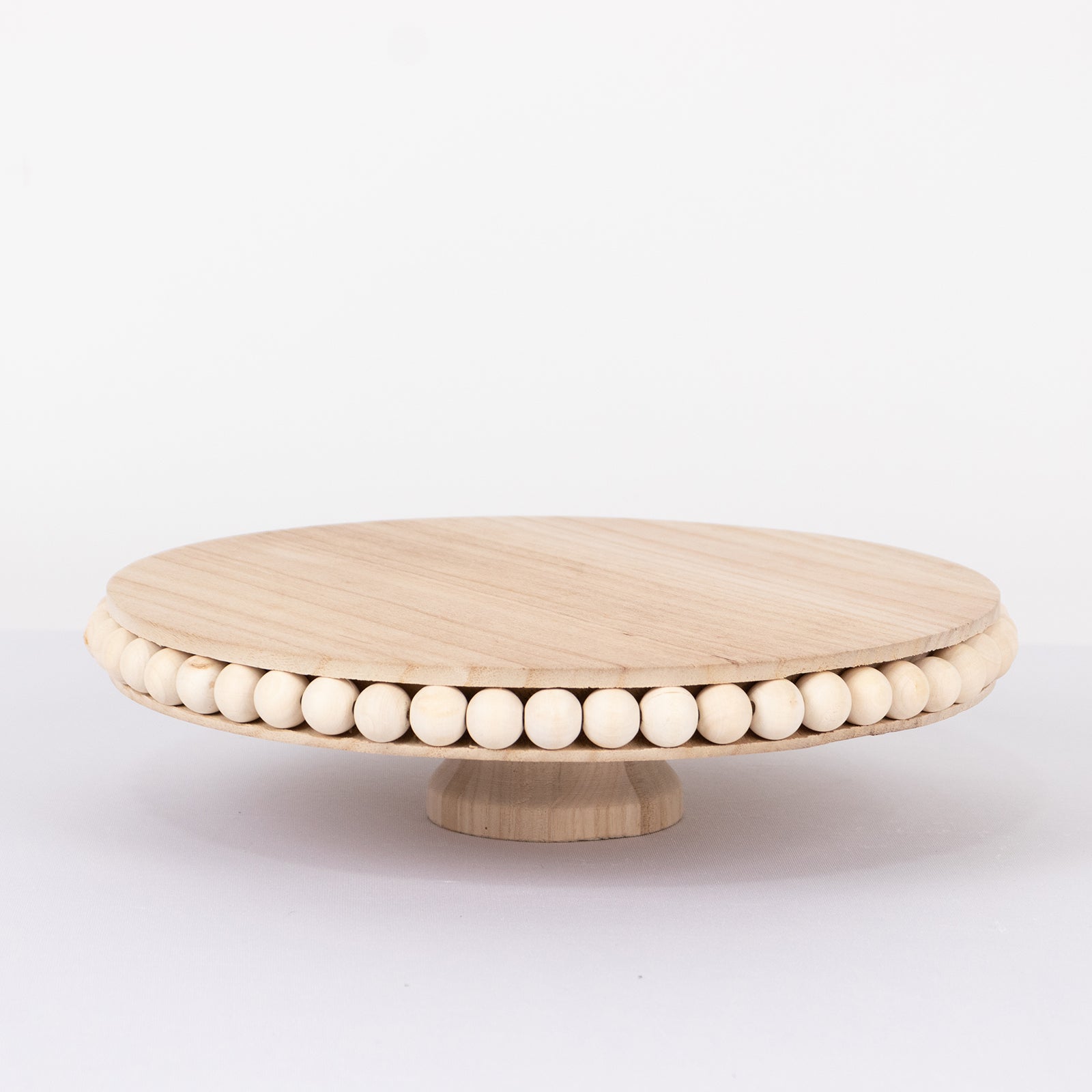 Wooden Pedestal Cake Stand Round Rustic Design with Beaded Edge Natural - Farmhouse Cupcake Holder Serving Tray 12