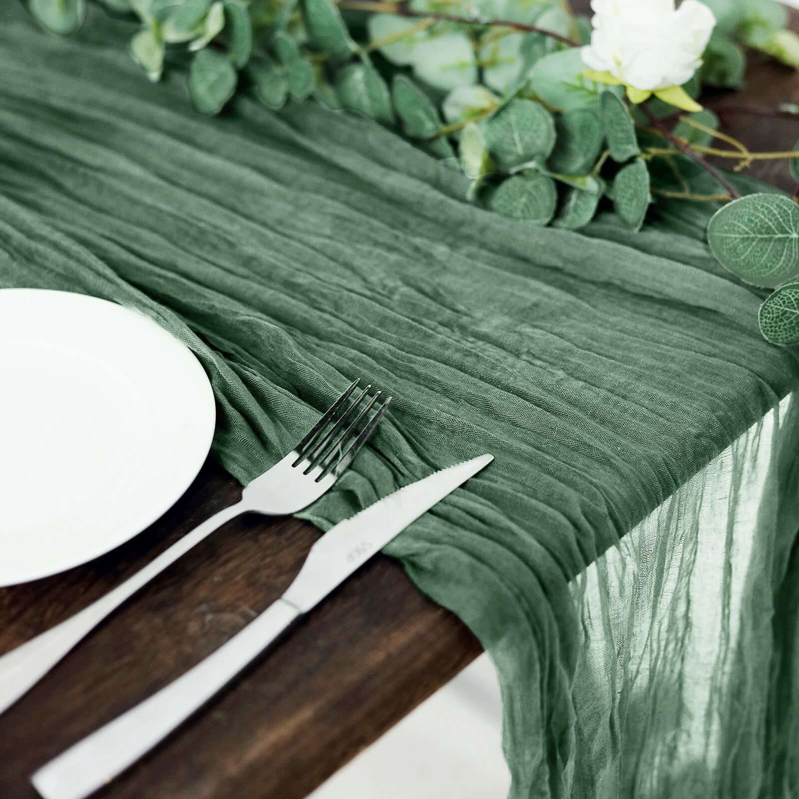 Gauze Cheesecloth 10ft Table Runner Olive Green - Rustic Boho Style