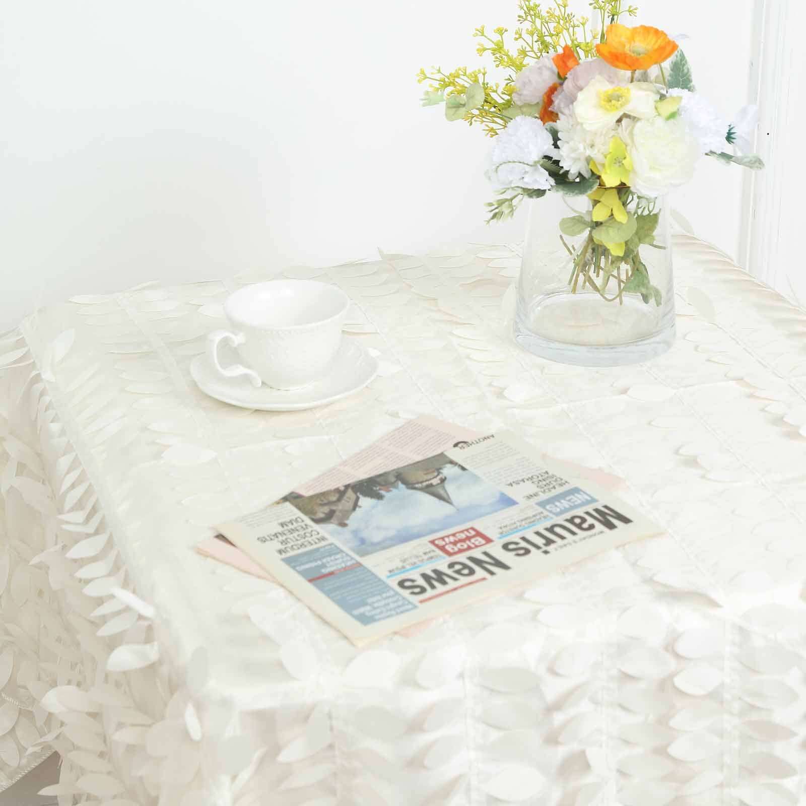 Taffeta 54x54 Square Tablecloth Ivory 3D Leaf Petal Table Cover