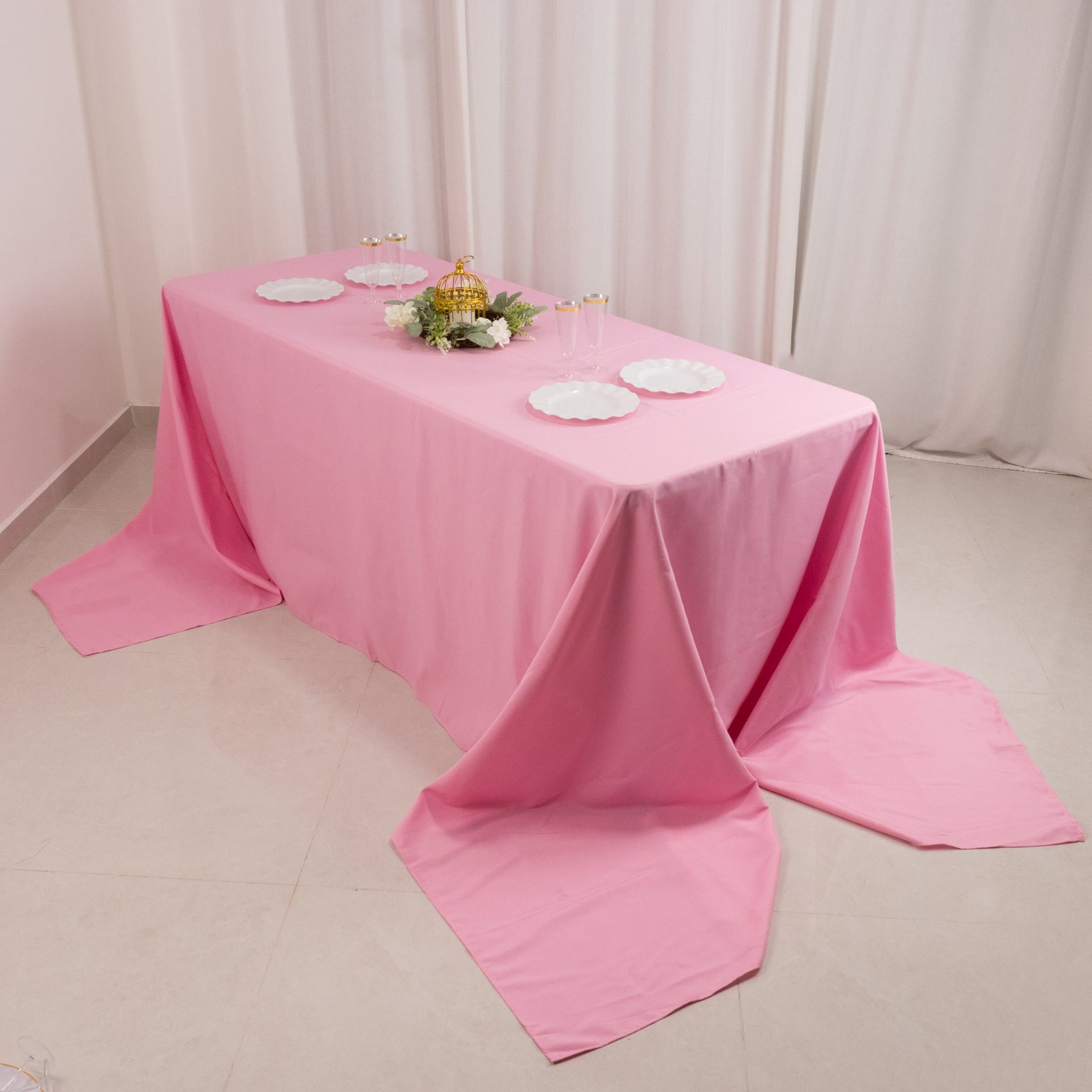 Premium Polyester 90x156 Rectangle Tablecloth Pink - Seamless 220GSM Stain-Resistant Table Cover