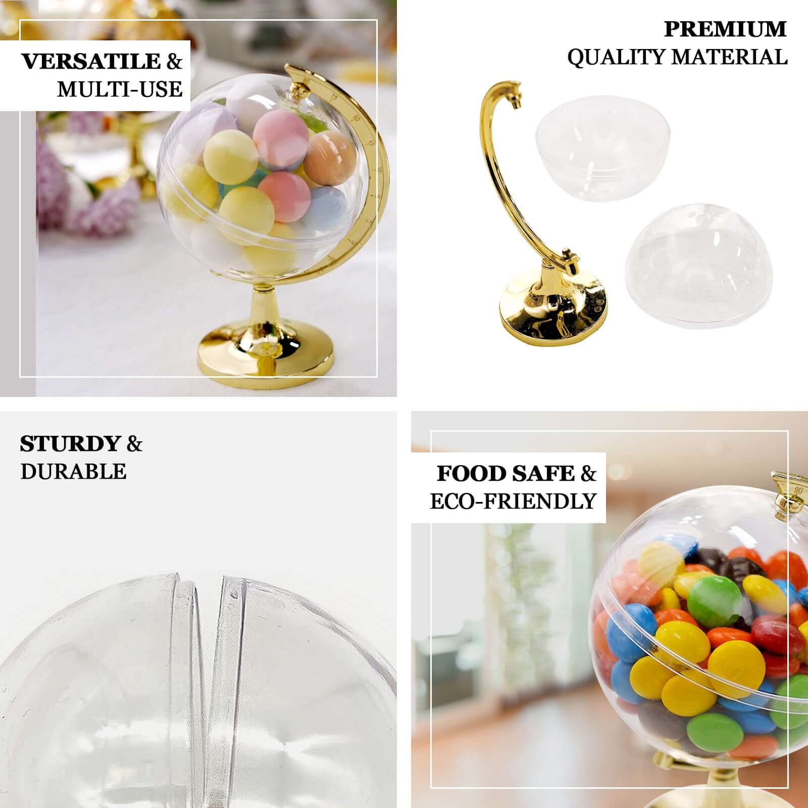 12-Pack Fillable Mini Globe Candy Container Clear Gold - Stylish Candy Treat Favor Containers 4.5