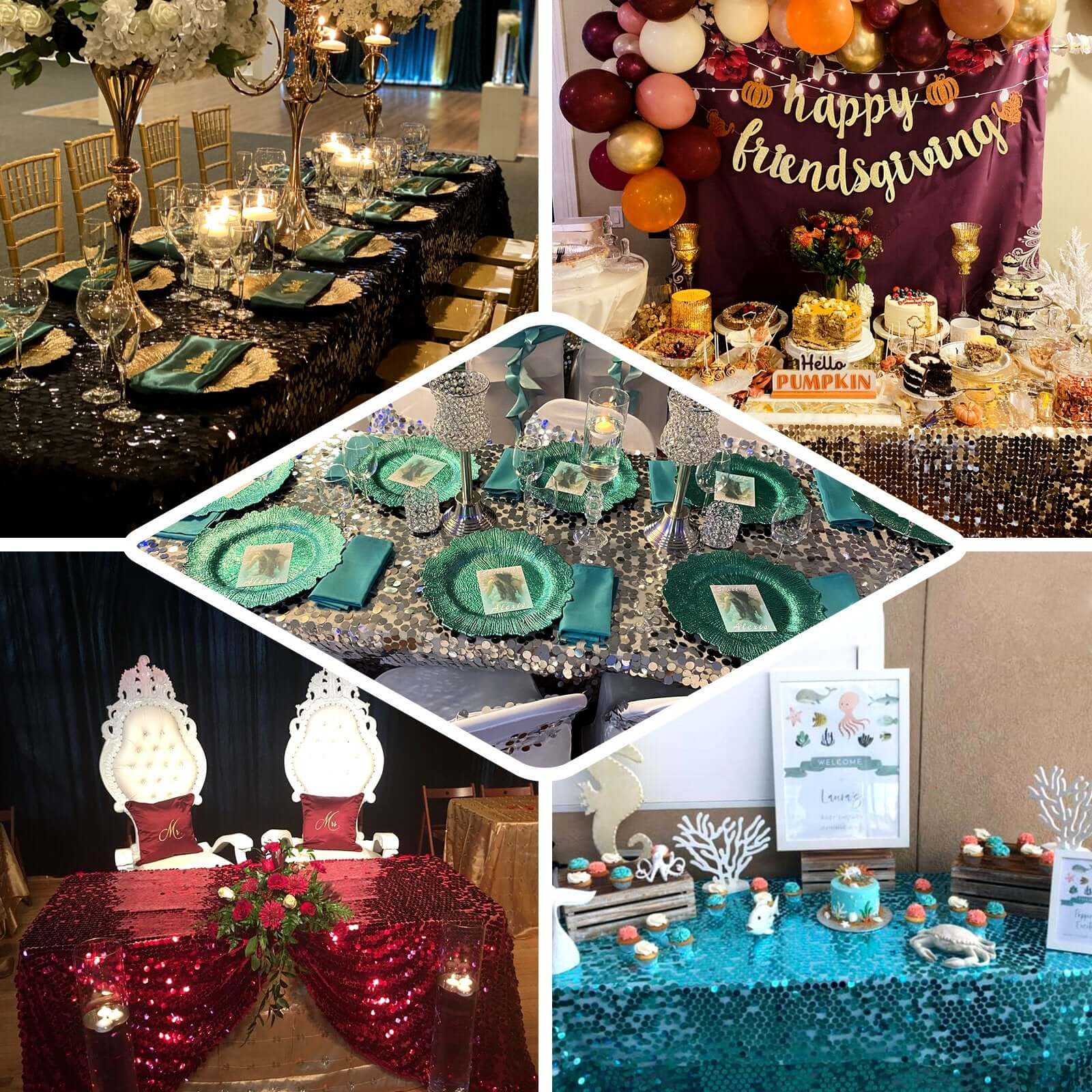 Sequin 60x102 Rectangle Tablecloth Hunter Emerald Green - Big Payette Design for Modern Gatherings