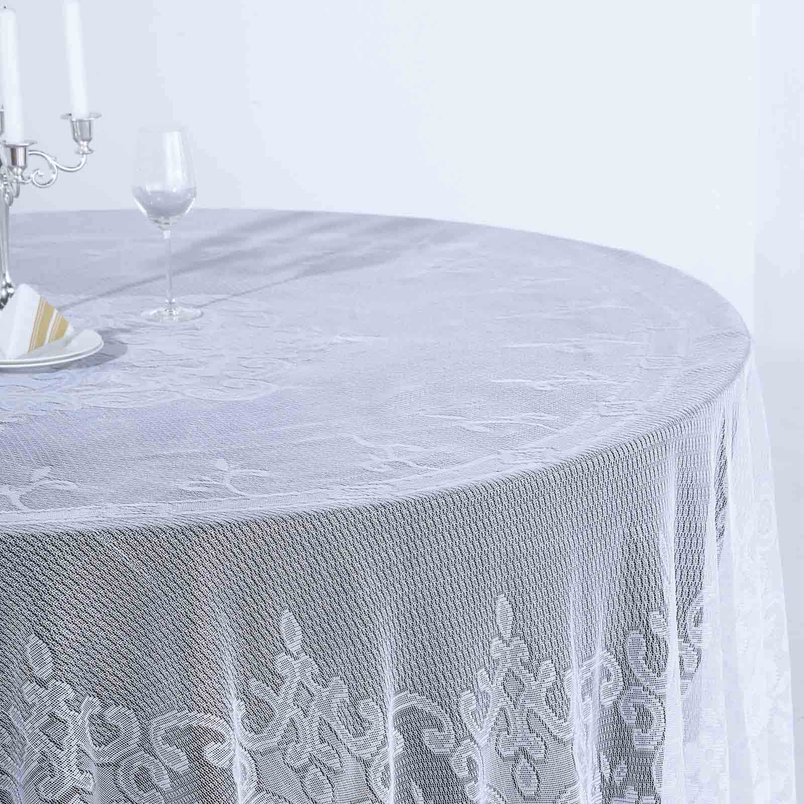 Lace 108 Round Tablecloth White - Premium Design for Formal Table Settings