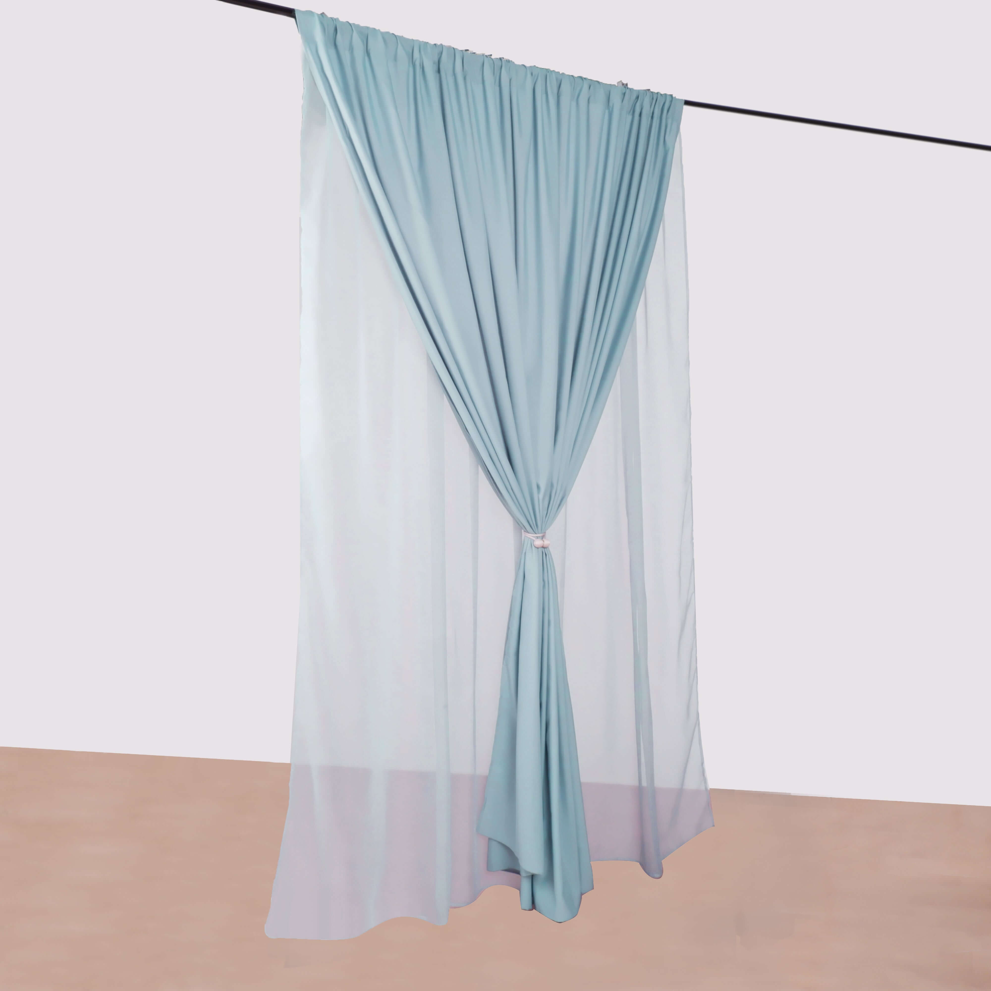 Dusty Blue Chiffon Polyester Event Curtain Drapes, Dual Layer Divider Backdrop Curtain Panels with Rod Pockets - 10ftx10ft