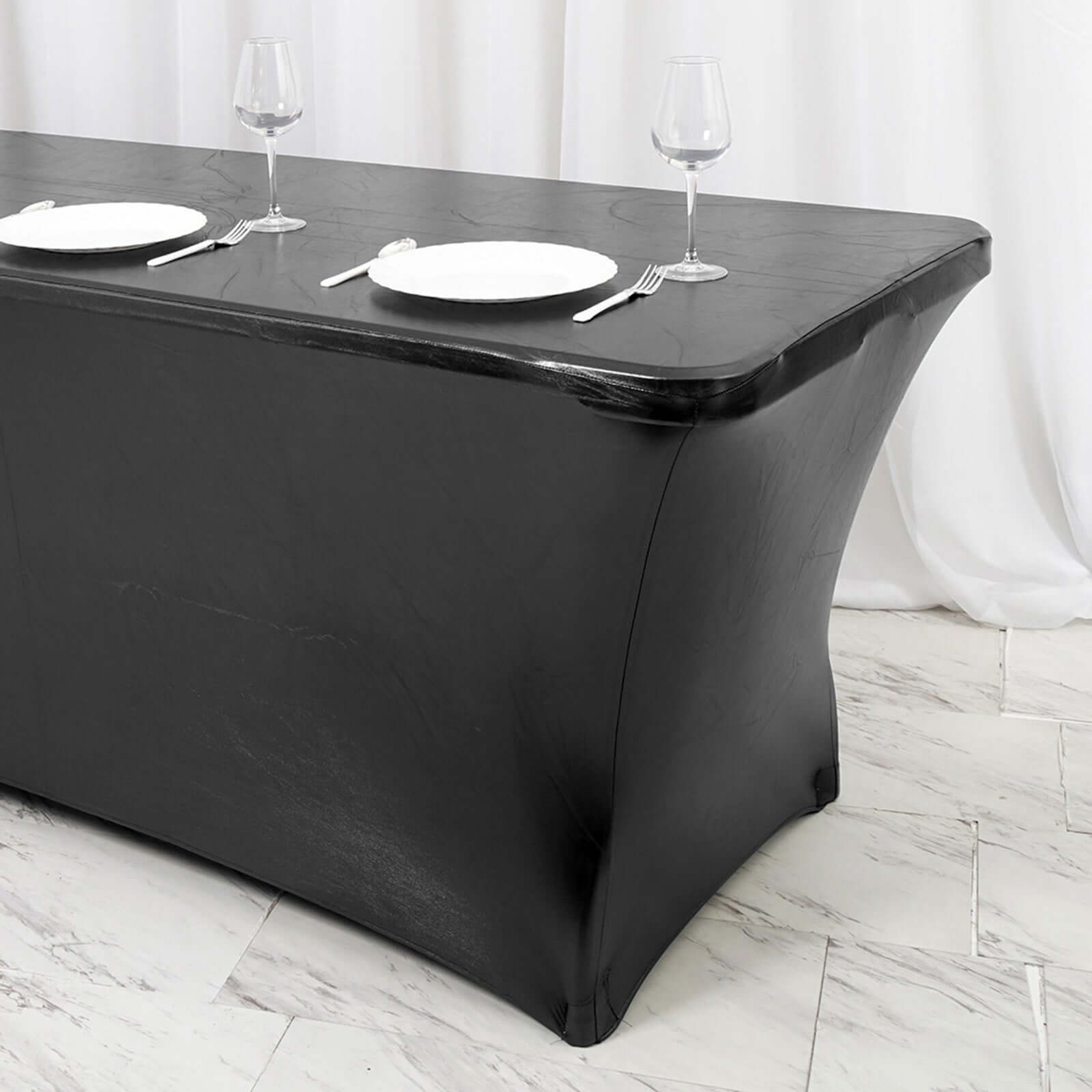 Stretch Spandex 72x30 Rectangle Tablecloth Metallic Black - Form-Fitting Table Cover