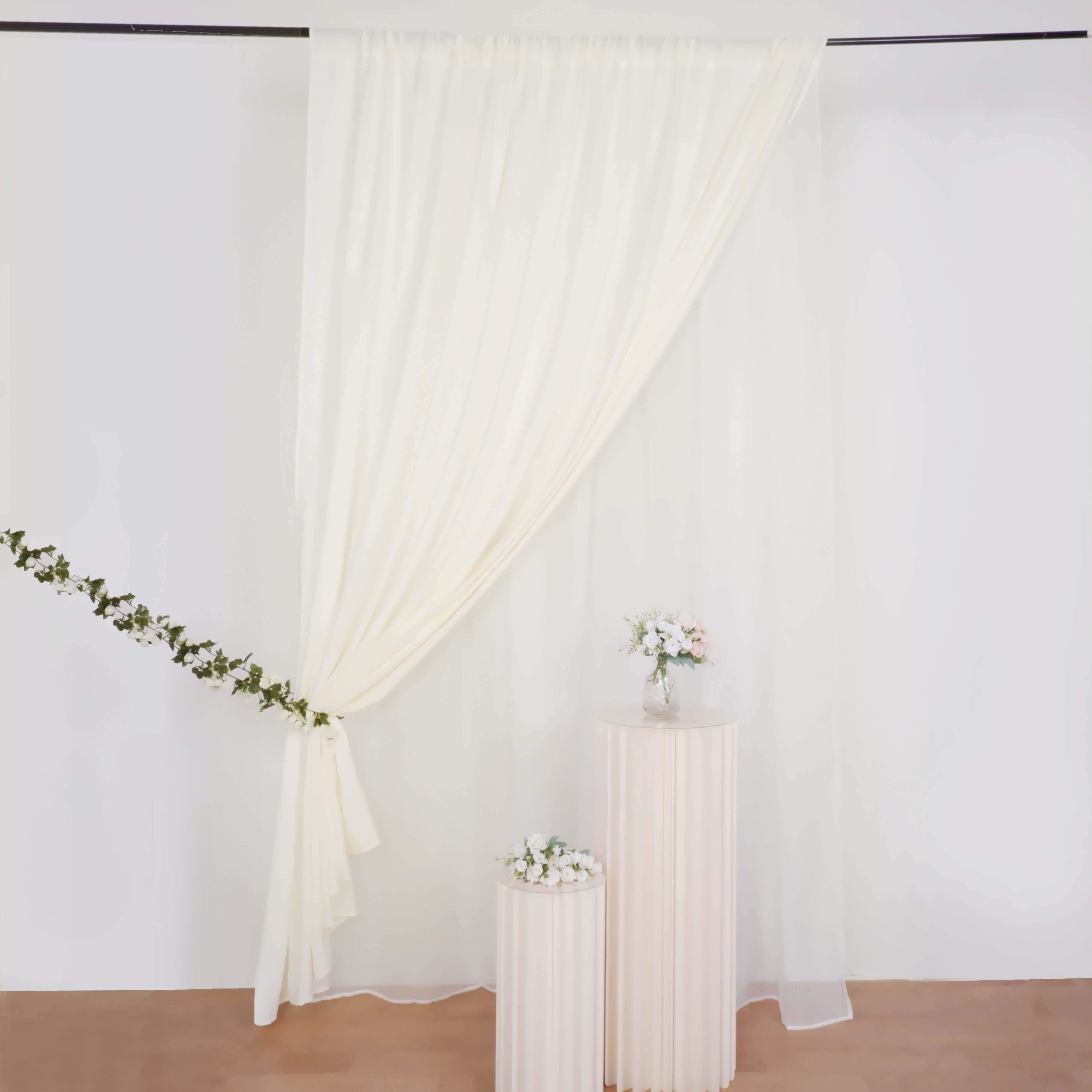 Ivory Chiffon Polyester Event Curtain Drapes, Dual Layer Divider Backdrop Curtain Panels with Rod Pockets - 10ftx10ft