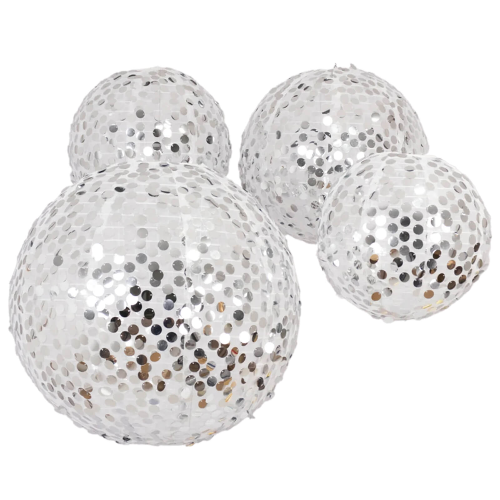 Set of 4 Glitter Silver Payette Sequin Hanging Lanterns, Large Decorative Round Foldable Fabric Chinese Lantern Lampshades - 12,14,16,20