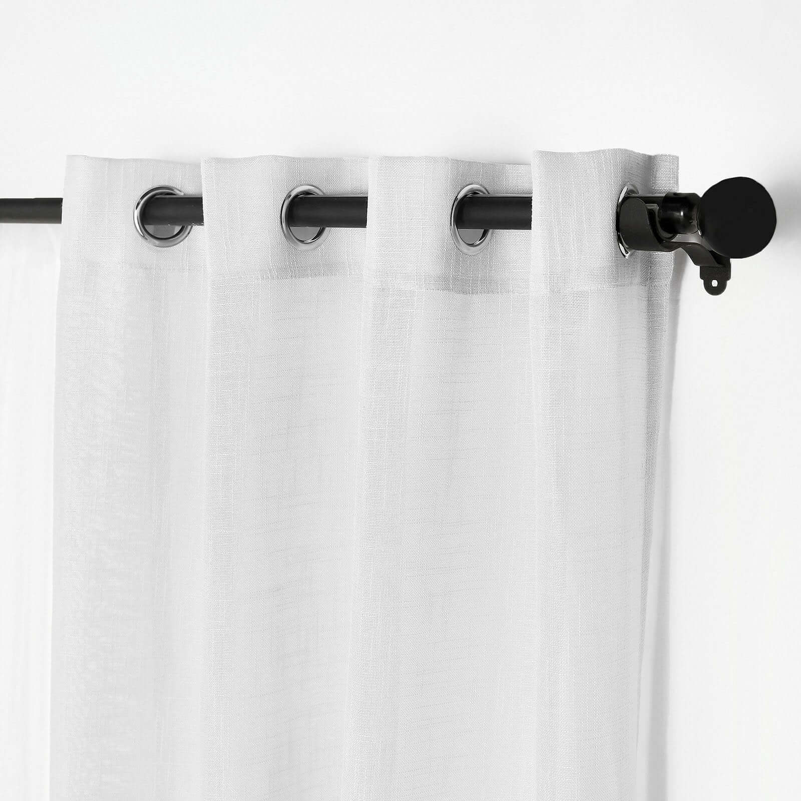 2 Pack Handmade White Faux Linen Curtains 52x64, Curtain Panels With Chrome Grommets