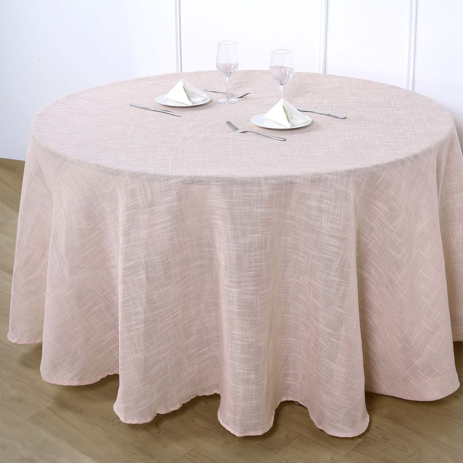 Faux Linen 120 Round Tablecloth Blush - Slubby Texture Wrinkle-Resistant Seamless Table Cover