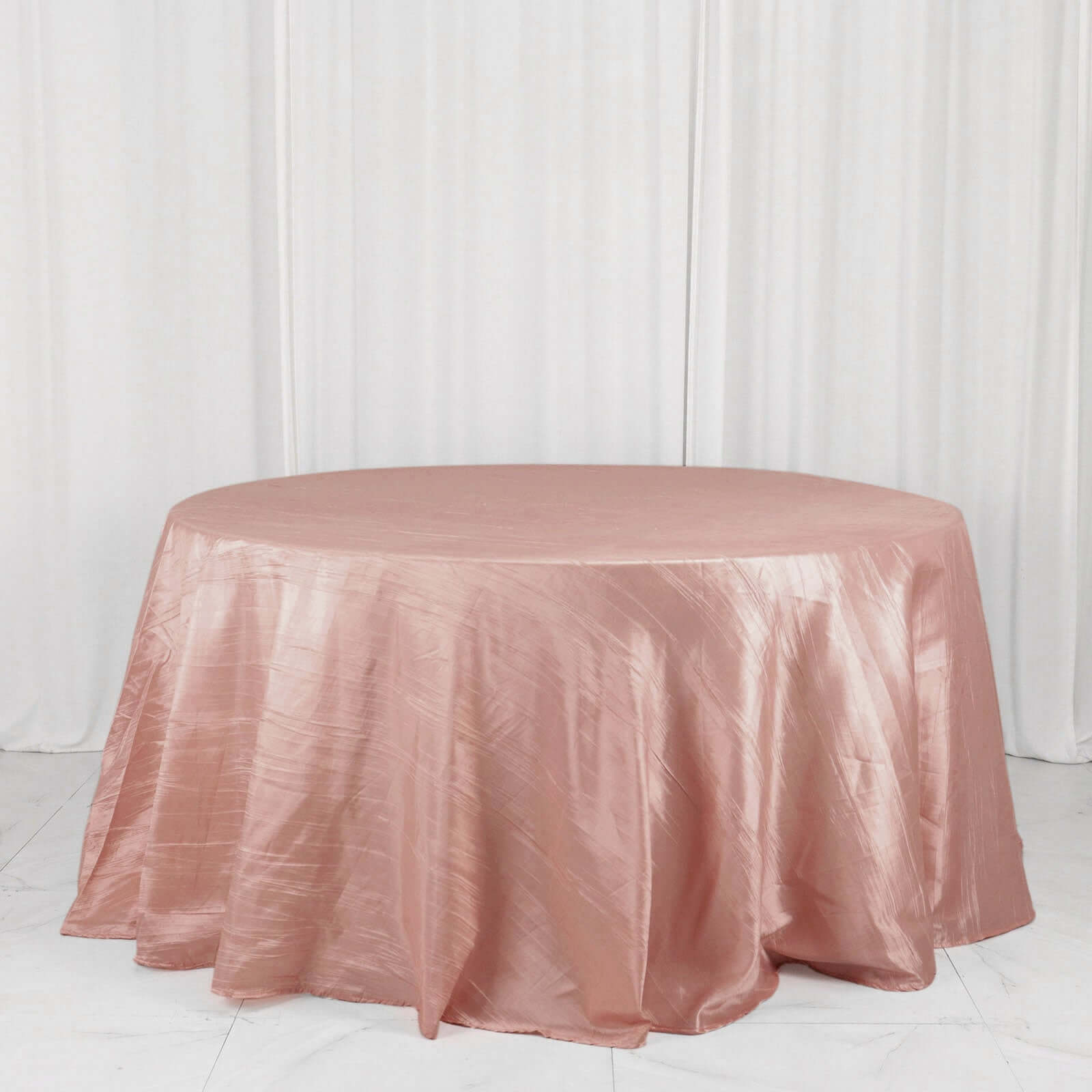 Taffeta 132 Round Tablecloth Dusty Rose - Seamless Accordion Crinkle Table Cover