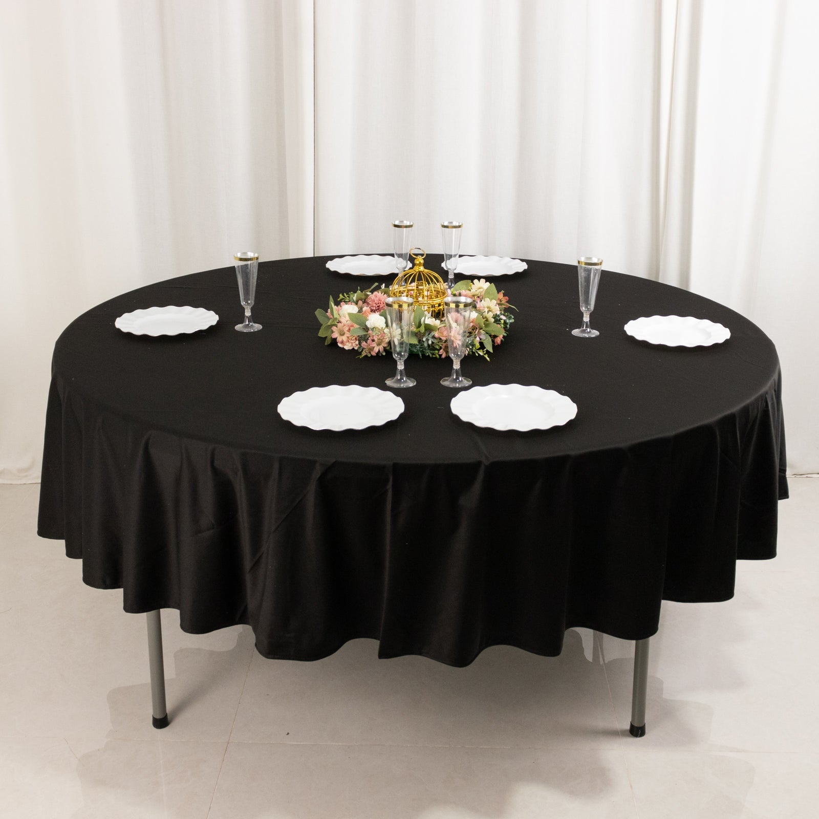 Premium Scuba Round 90 Tablecloth Black - Wrinkle Free & Stain Resistant Table Cover for Weddings and Banquets