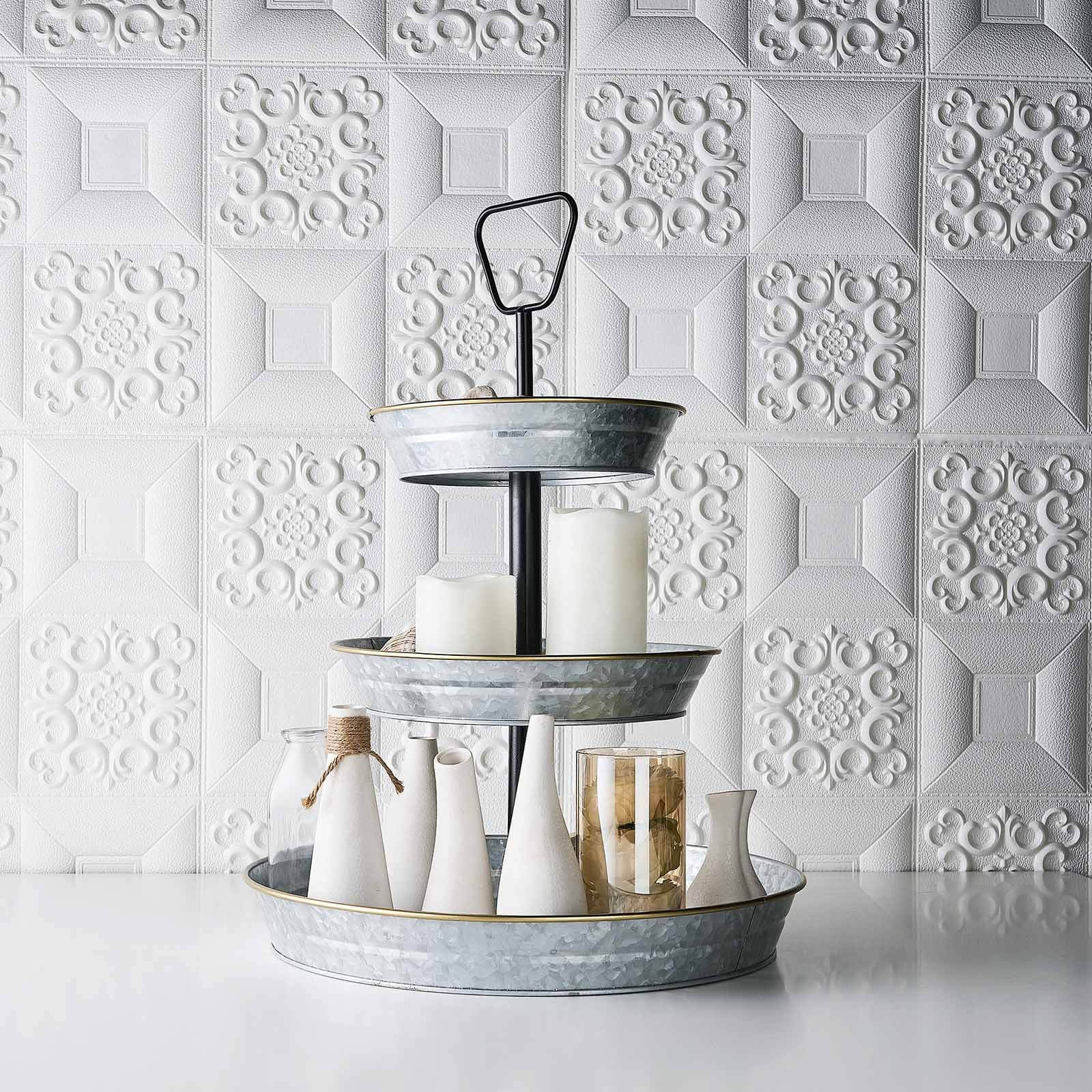 3-Tier Galvanized Metal Cupcake Stand 20 Silver - Sturdy Dessert Serving Tray Platter for Rustic Themed Weddings Backyard Parties & Holiday Spreads