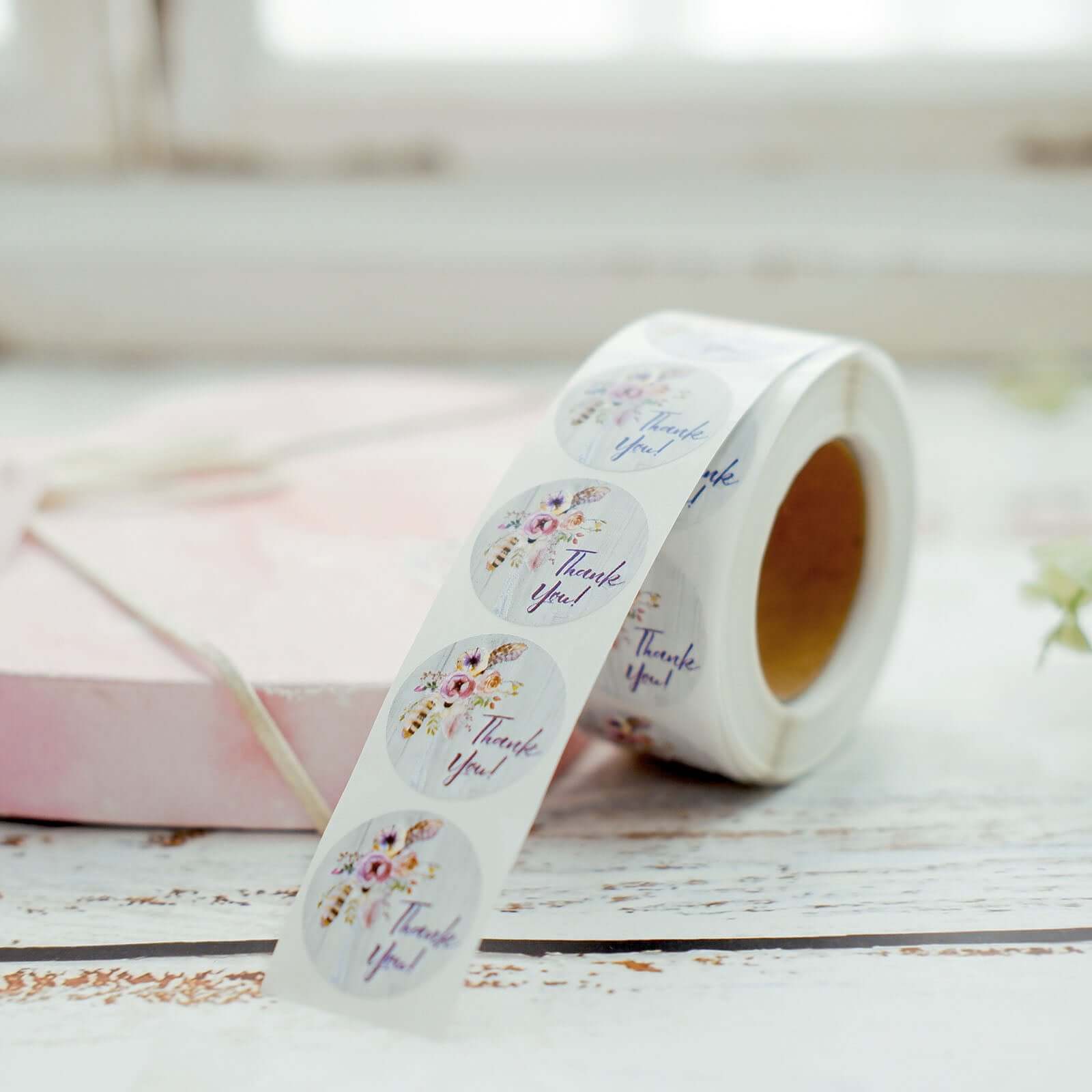 500Pcs 1 Thank You Rustic Floral Boho Chic Stickers Roll, Labels For DIY Envelope Seal - Round