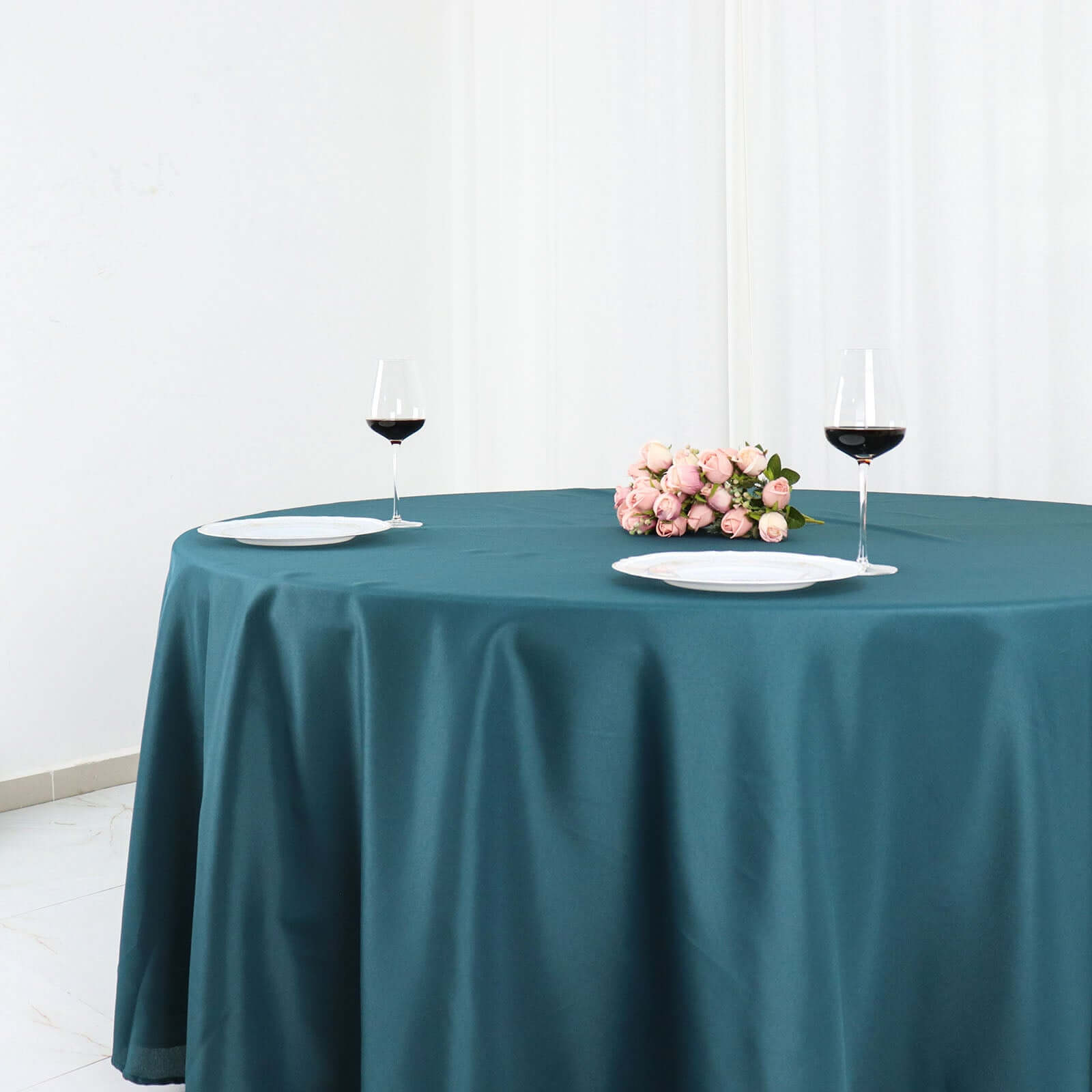 Polyester 108 Round Tablecloth Peacock Teal - Wrinkle-Resistant Table Cover