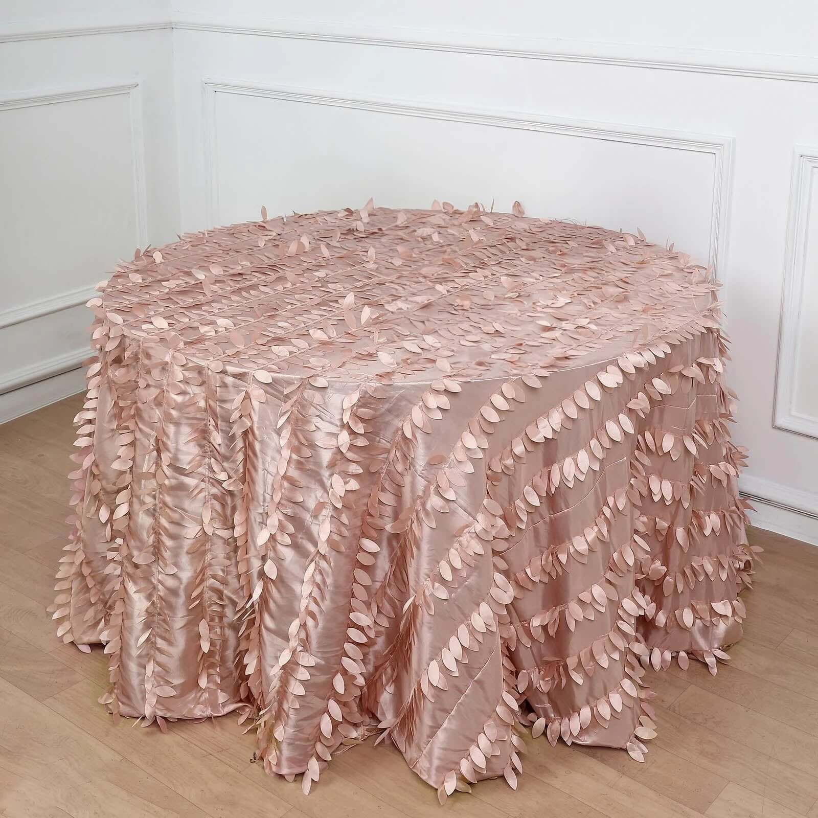 Taffeta 120 Round Tablecloth Dusty Rose | 3D Leaf Petal Design Seamless Table Cover