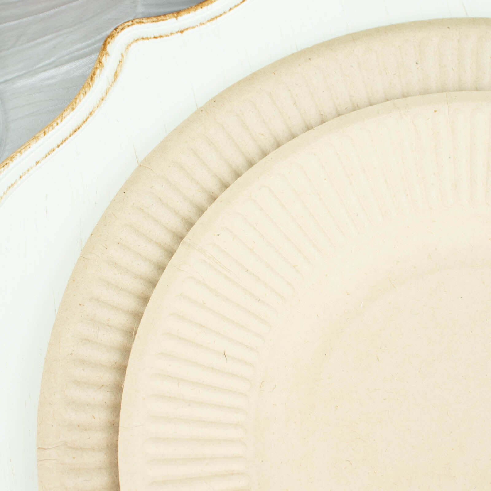 50-Pack Bagasse 8 Round Dessert Plates in Natural with Ribbed Rim - Eco Friendly Sugarcane Appetizer/Salad Plates for Parties & Events