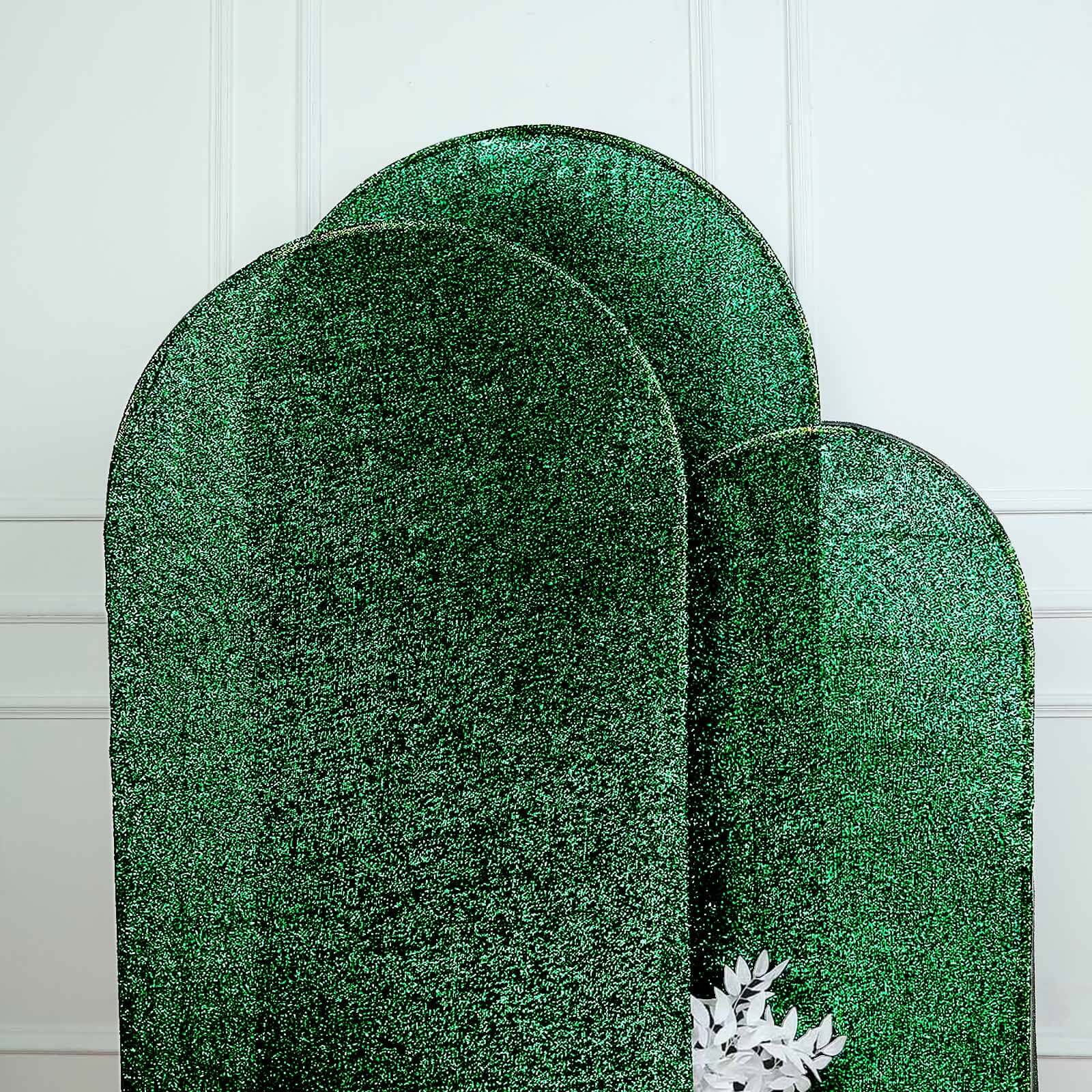 6ft Hunter Emerald Green Shimmer Tinsel Spandex Chiara Backdrop Stand Cover For Fitted Round Top Wedding Arch